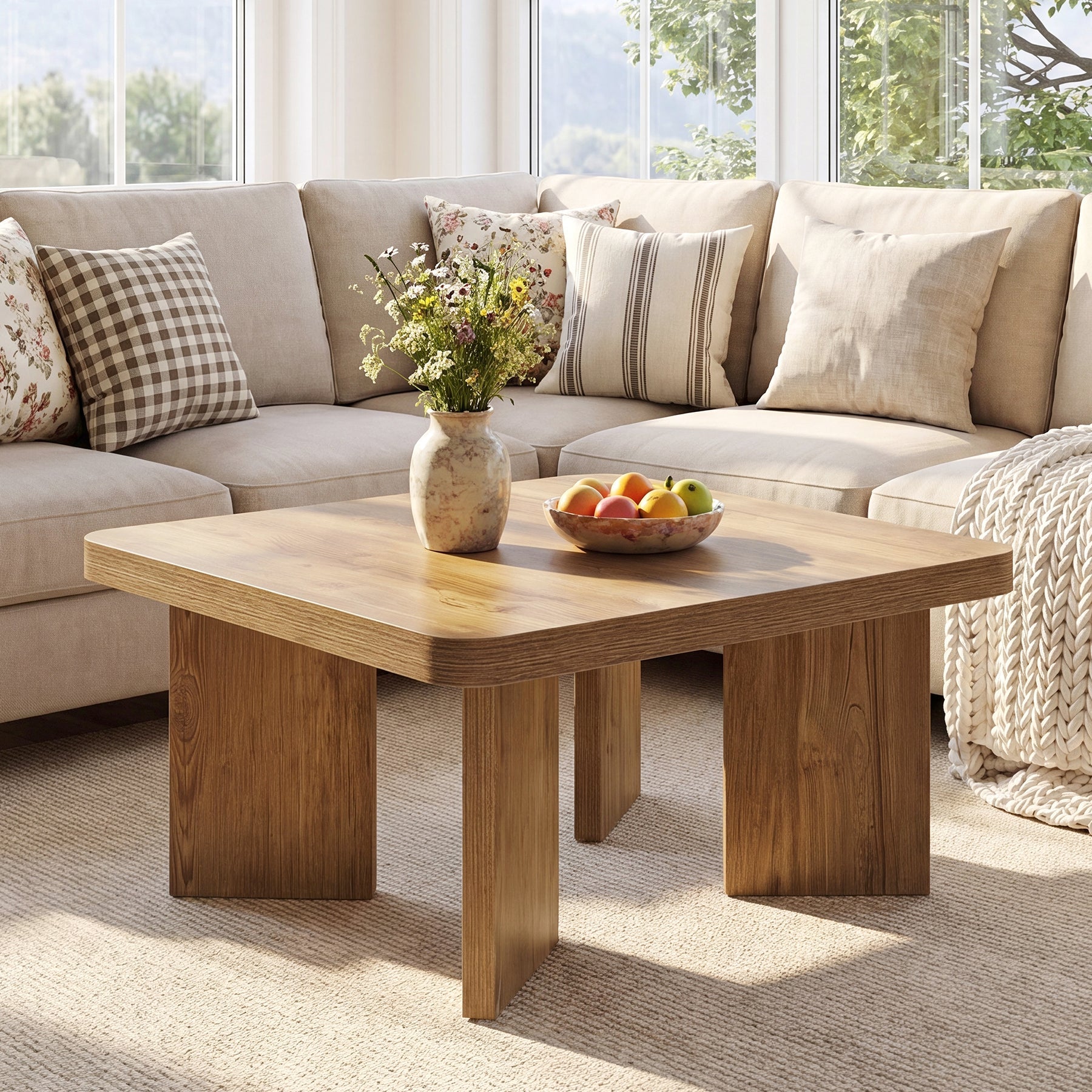 Tribesigns Table Basse en Bois 80 cm, Petite Table d’Appoint Rustique à Pieds Robustes