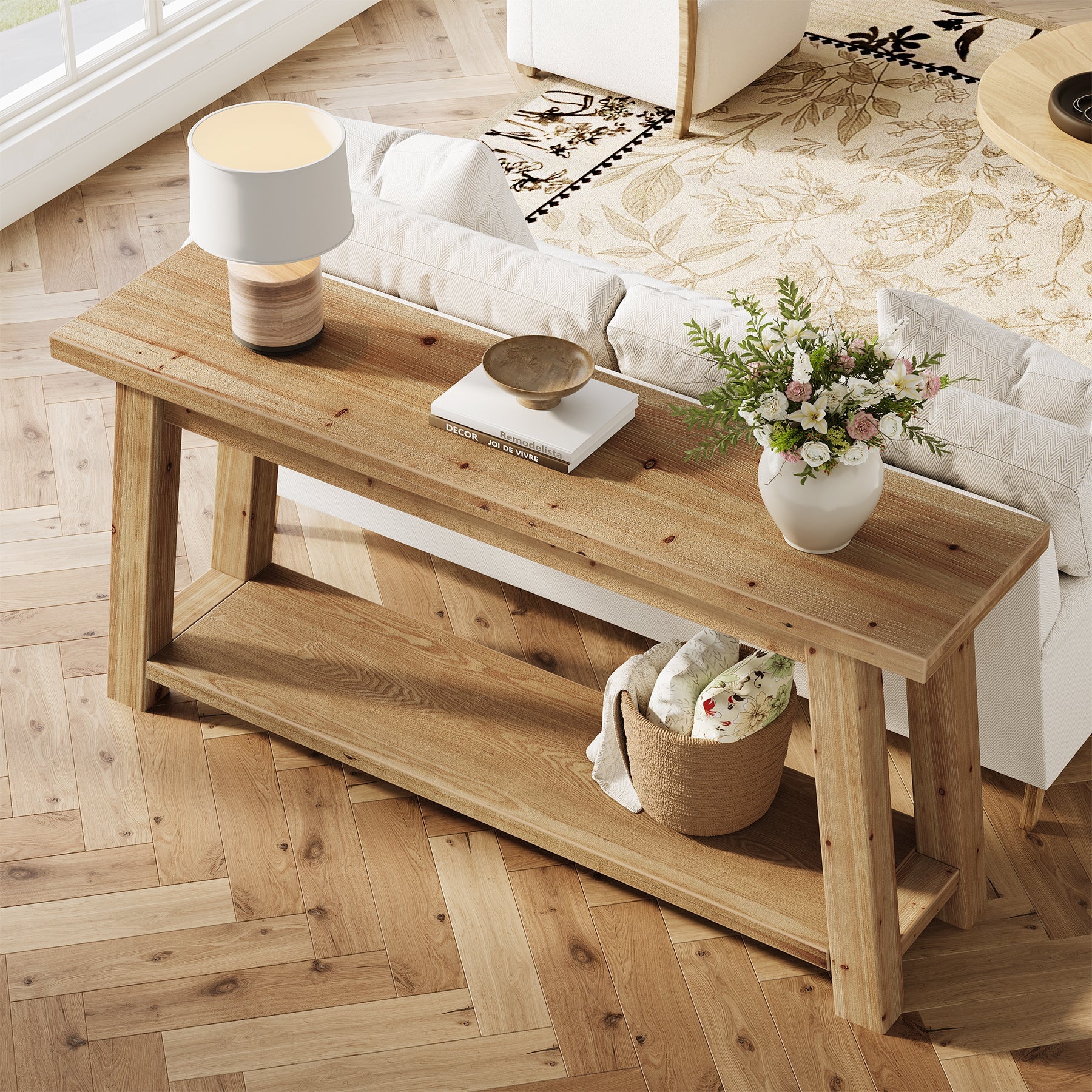 Tribesigns Console d’Entrée en Bois Massif de 180 cm avec Étagère