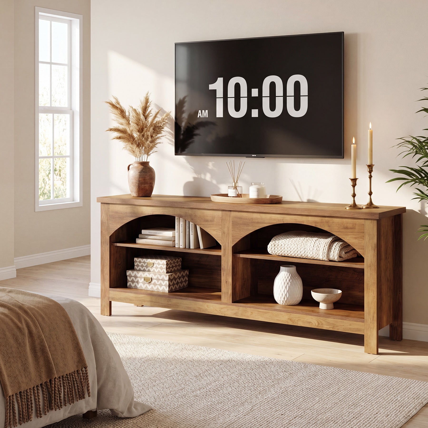 Tribesigns Meuble TV 160 cm, Meuble Multimédia Style Campagne avec Rangement à 2 Niveaux