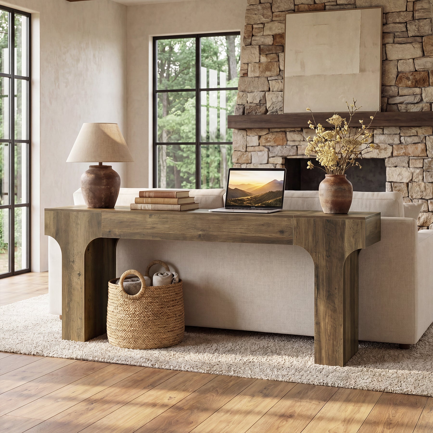 Tribesigns Console Country 200 cm avec Design Arqué pour Entrée et Salon