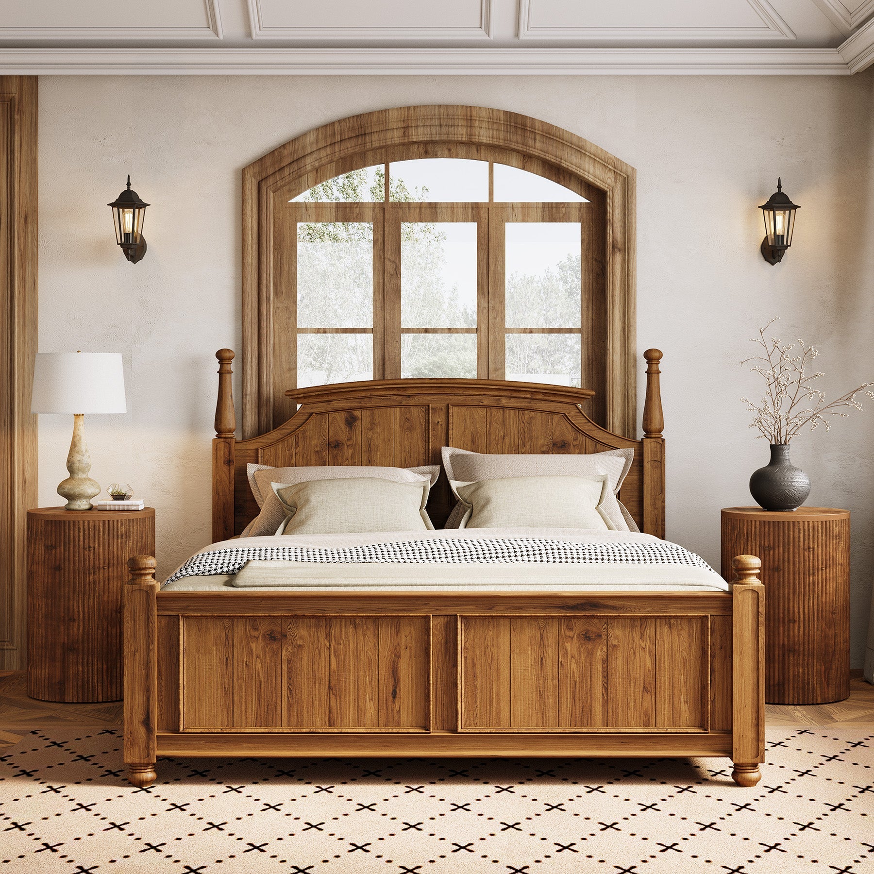 Tribesigns Table d’Appoint Ronde en Bois Massif avec Rangement et 4 Roulettes