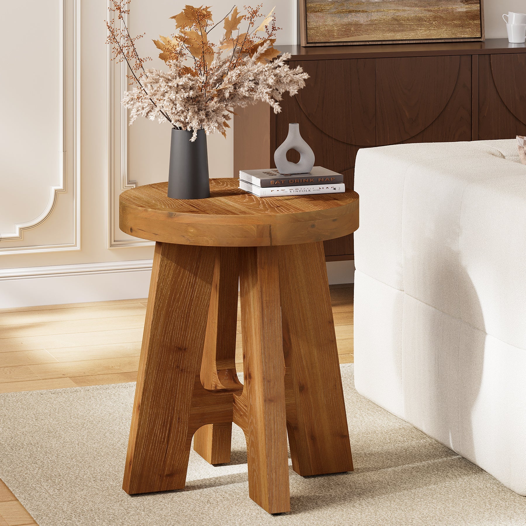 Tribesigns Tables d’Appoint Rondes en Bois Massif Style Rustique pour Salon