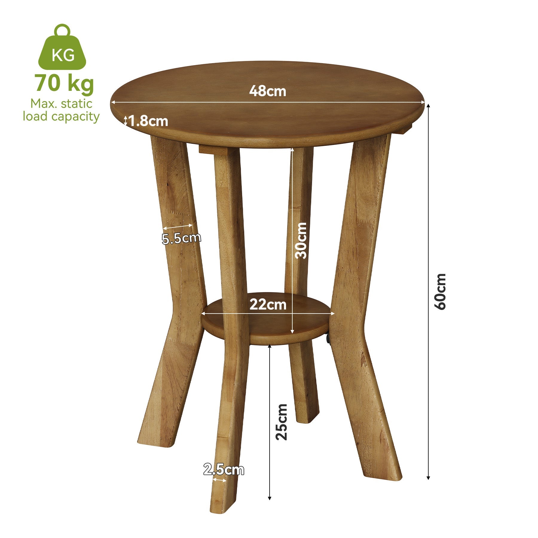 Tribesigns Table d’Appoint Ronde 48 cm à 2 Niveaux, Style Campagne Vintage