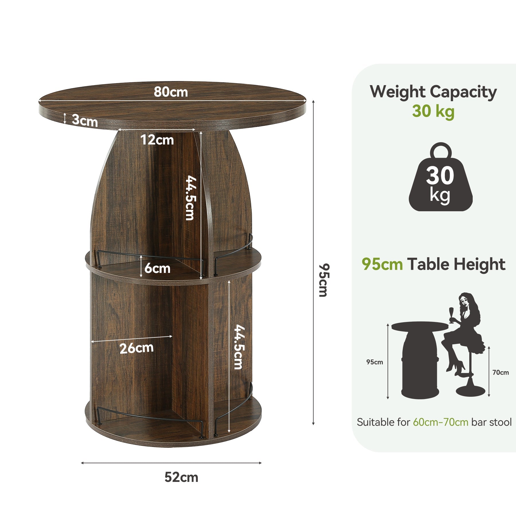 Tribesigns Table de Bar Ronde Haute 95 cm avec Étagères Ouvertes