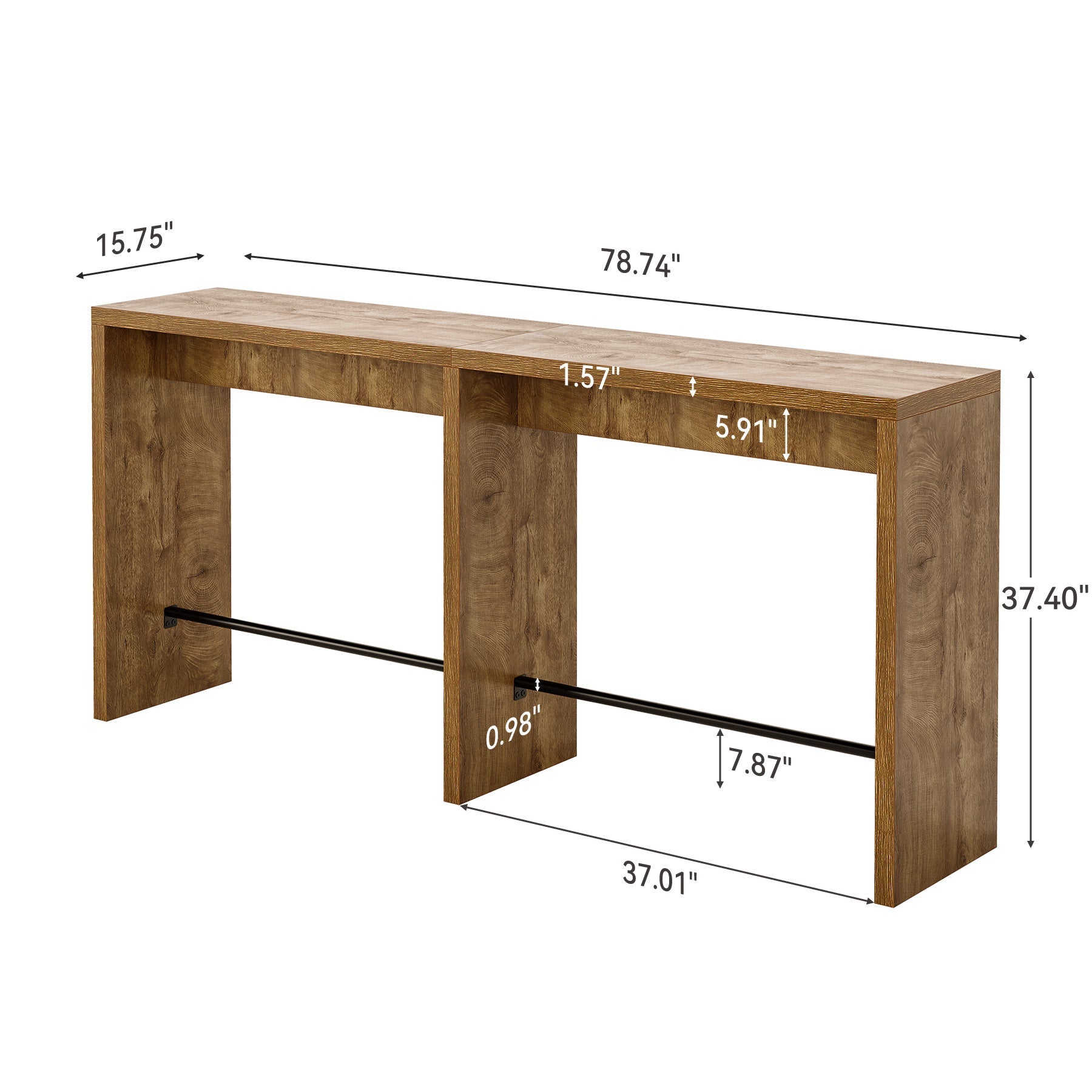 Tribesigns Table de Bar 200 cm pour 4 à 6 Personnes, Table Haute 95 cm avec Repose-Pieds Métallique pour Cuisine