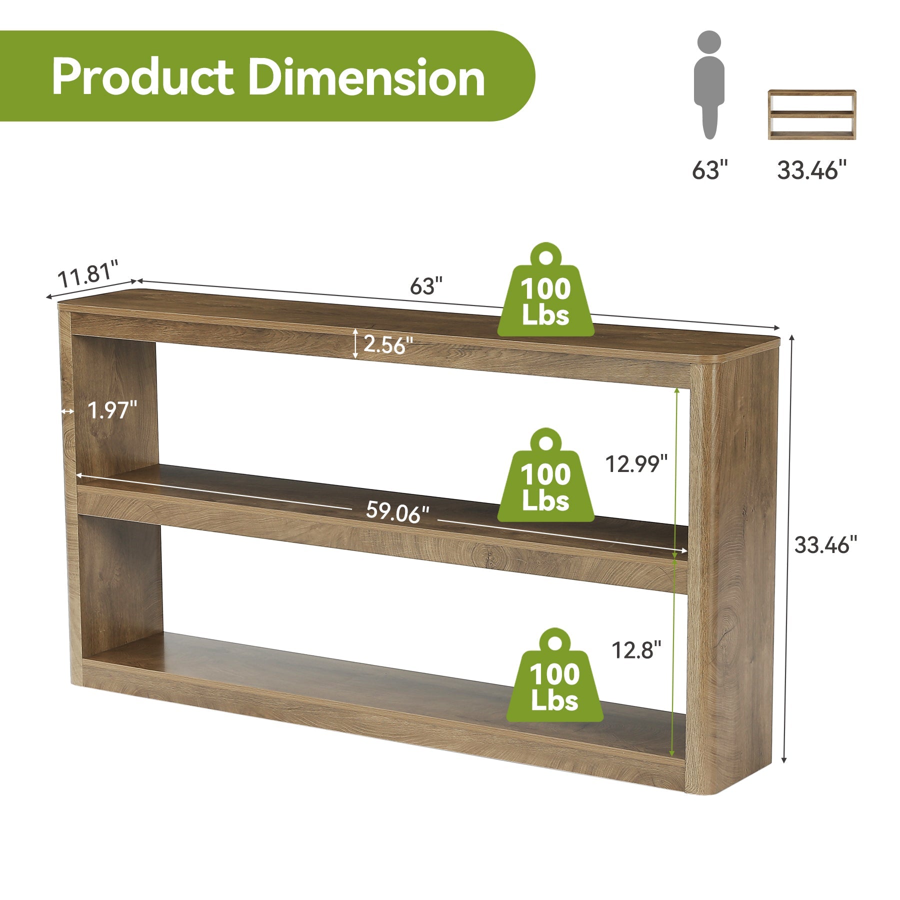 Tribesigns Console de 160 cm, Table de Canapé Moderne avec 3 Étagères de Rangement