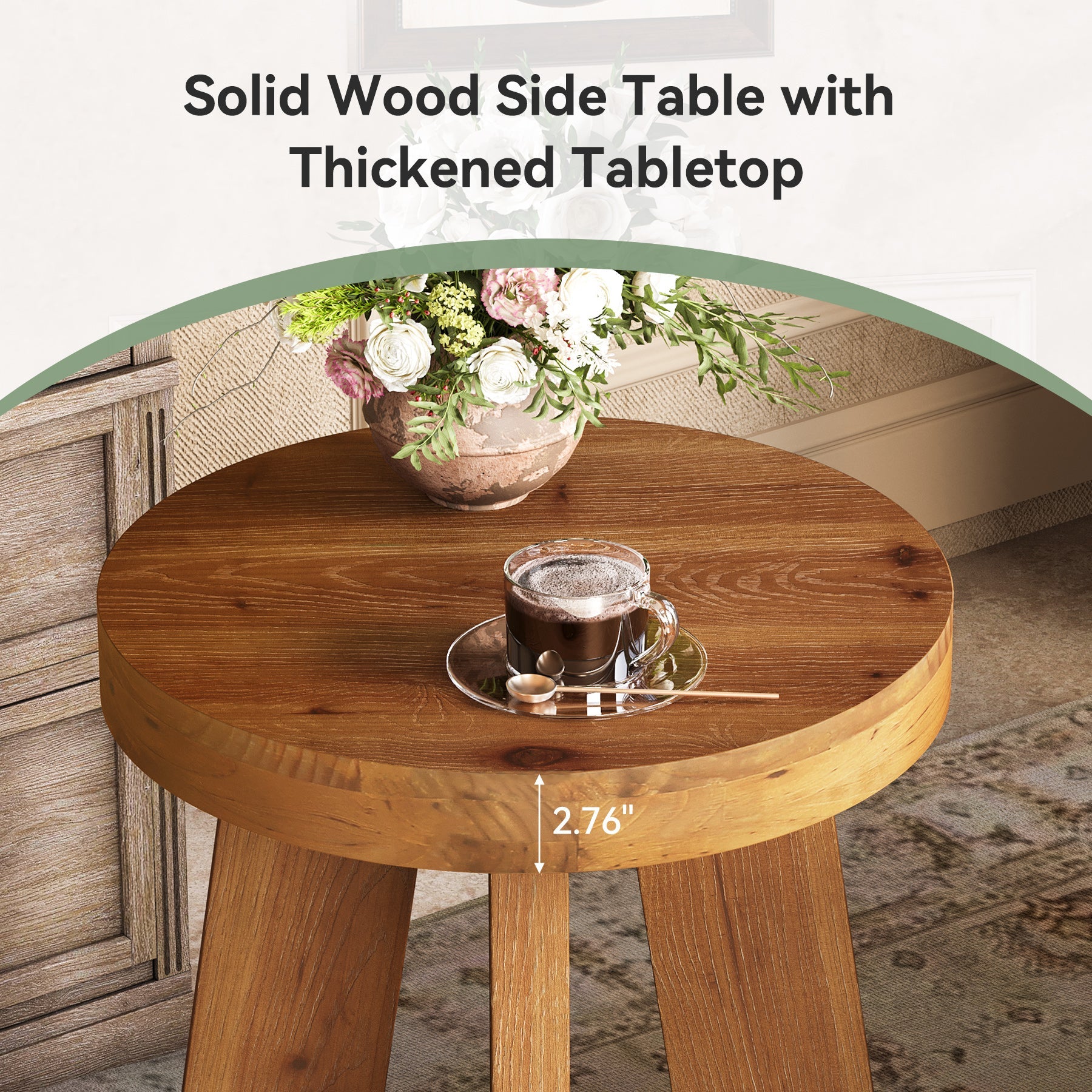 Tribesigns Tables d’Appoint Rondes en Bois Massif Style Rustique pour Salon