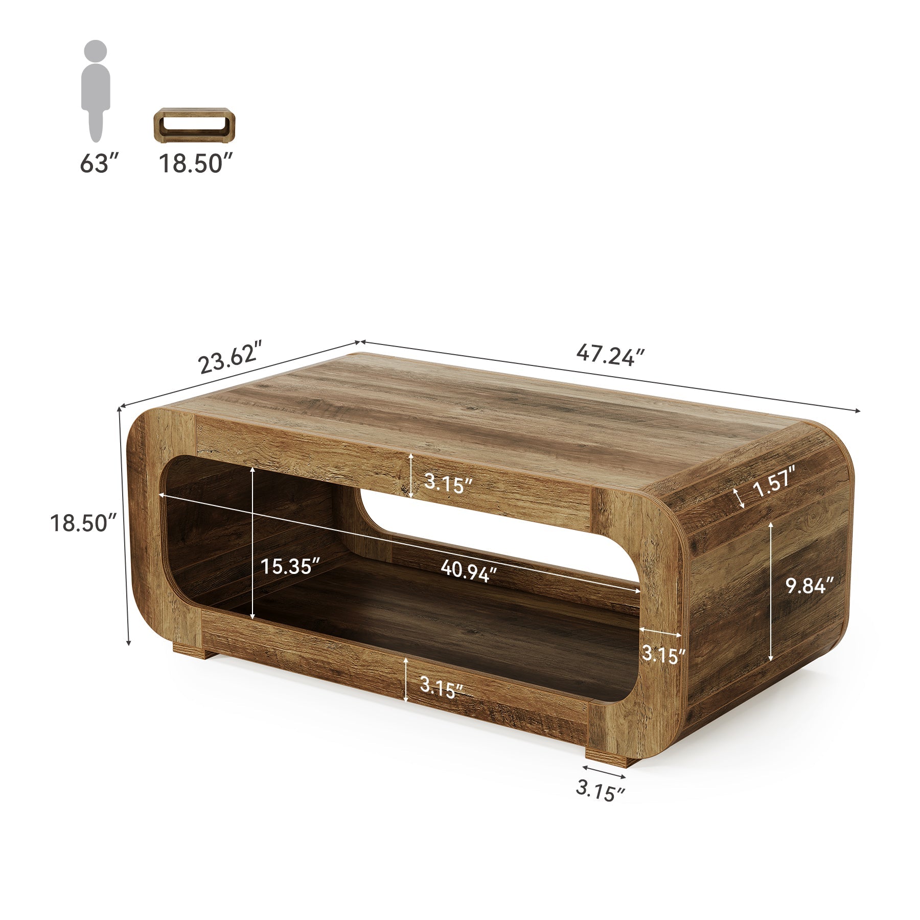 Tribesigns Table Basse Rectangulaire en Bois 120 cm avec Rangement