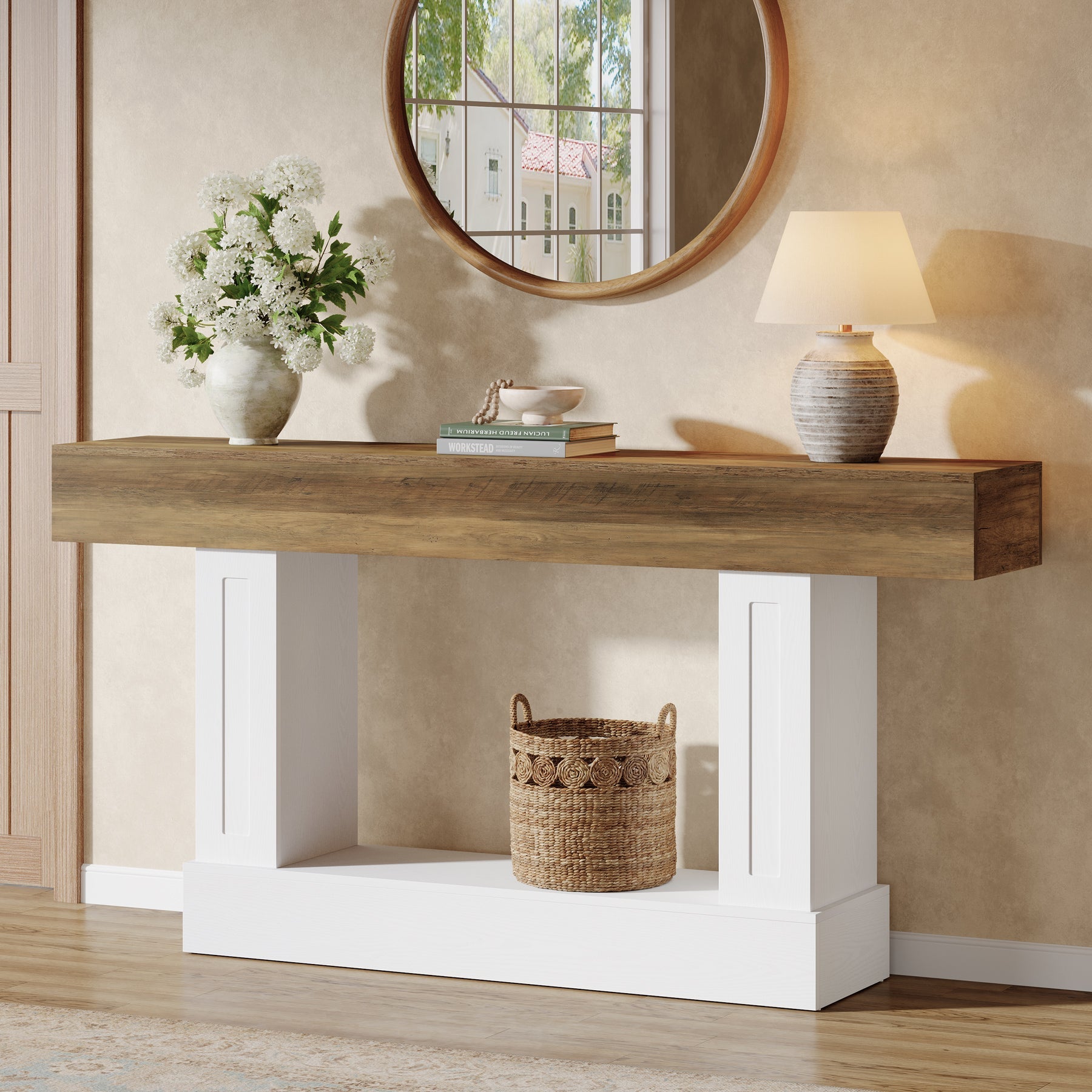 Tribesigns Console Rustique de 160 cm avec Rangement Ouvert, Table Étroite pour Entrée et Salon