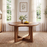 Tribesigns Table à Manger Ronde Country en Bois Massif avec Pieds en X, Ø 100 cm, pour 2 à 4 Personnes 3