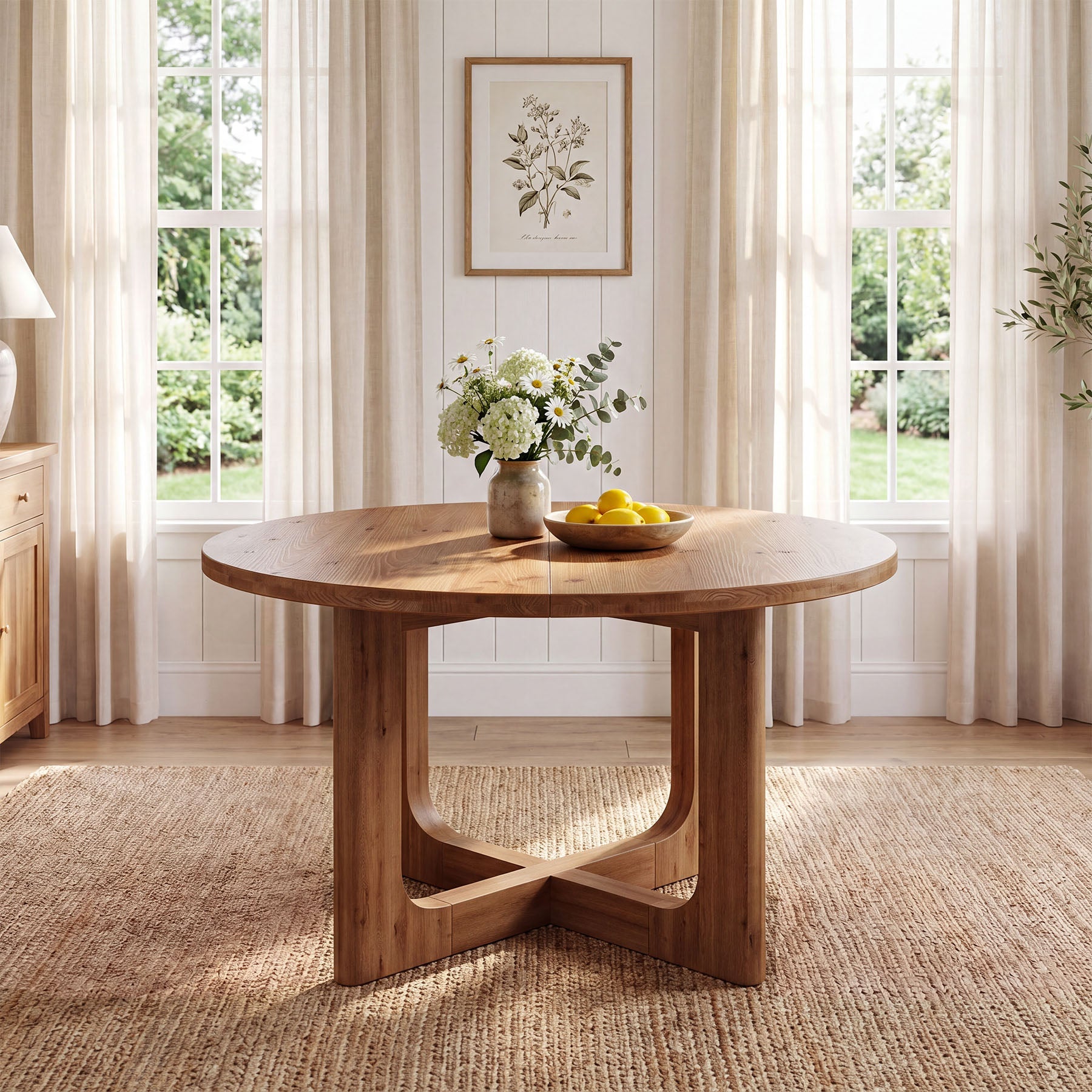 Tribesigns Table à Manger Ronde Country en Bois Massif avec Pieds en X, Ø 100 cm, pour 2 à 4 Personnes