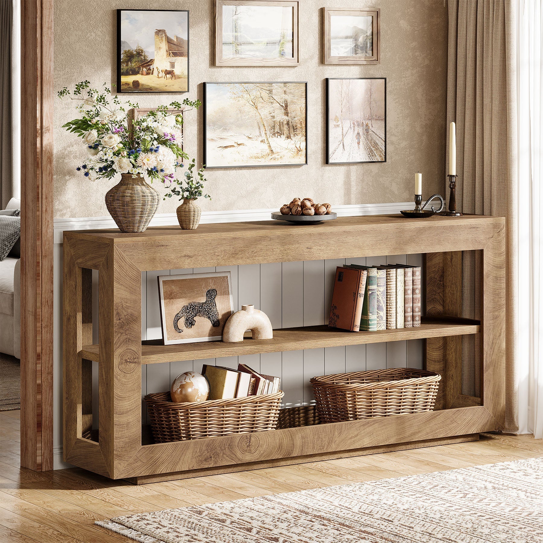 Tribesigns Console tafel 160 cm, boerenstijl haltafel met 3-laags opbergrek