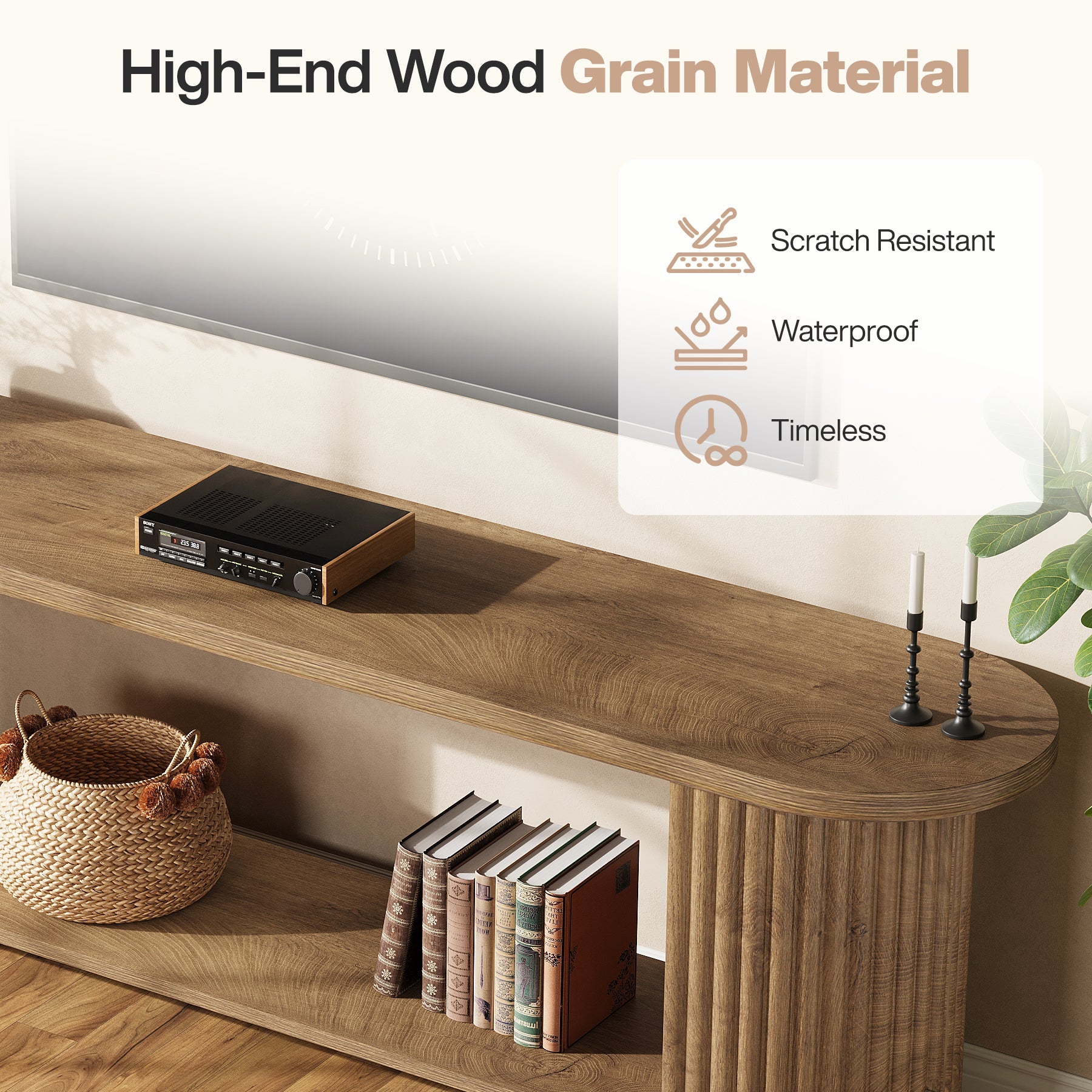 Tribesigns Meuble TV de 160 cm au Design Rainuré, Meuble Multimédia Rustique pour Salon