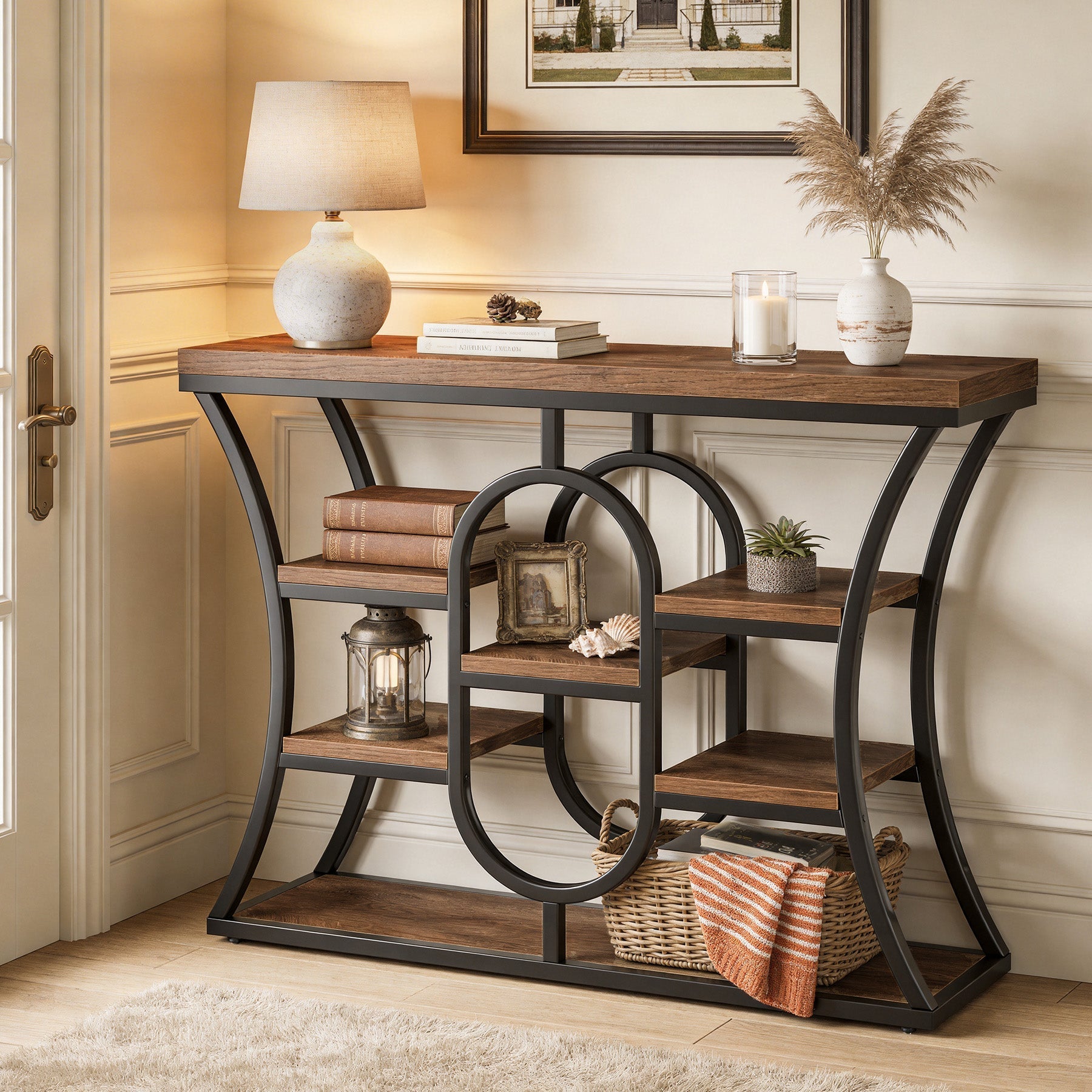 Tribesigns Smalle Console Tafel 105 cm, 5-laags Bijzettafel in Industriële Stijl