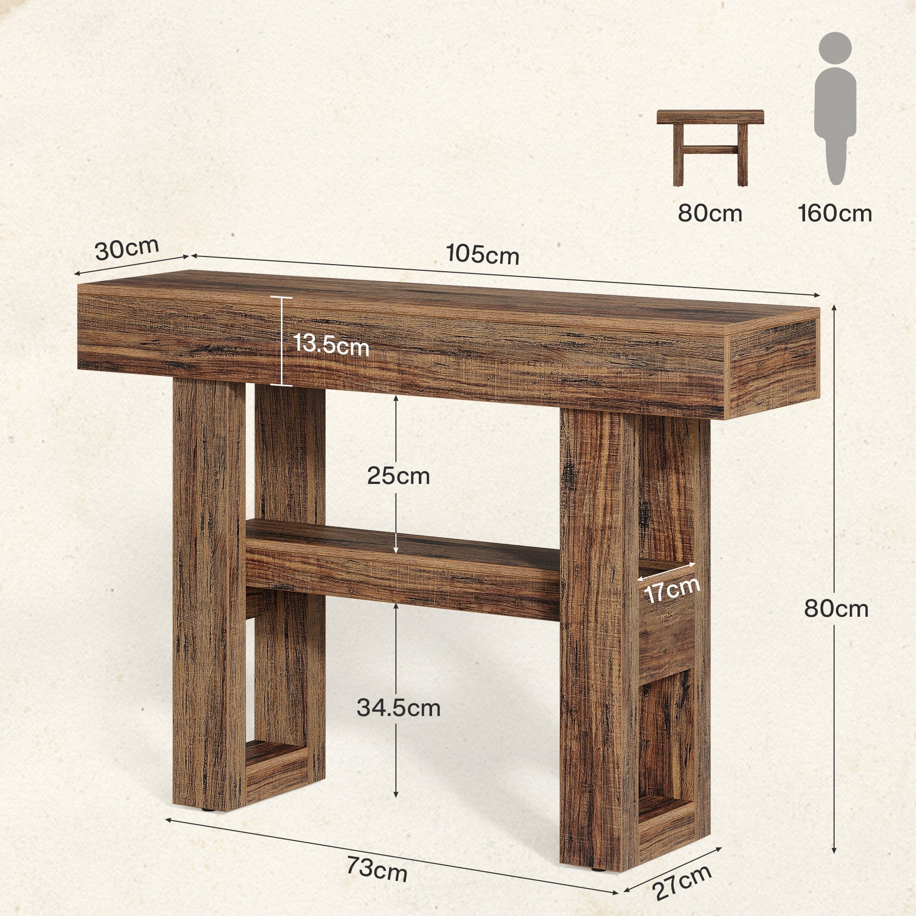 Tribesigns Farmhouse Smalle 2-laags consoletafel, Entreetable met opbergvakken