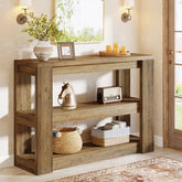 Tribesigns Console étroite 105 cm, Table basse de style campagnard à 3 niveaux avec étagères 3