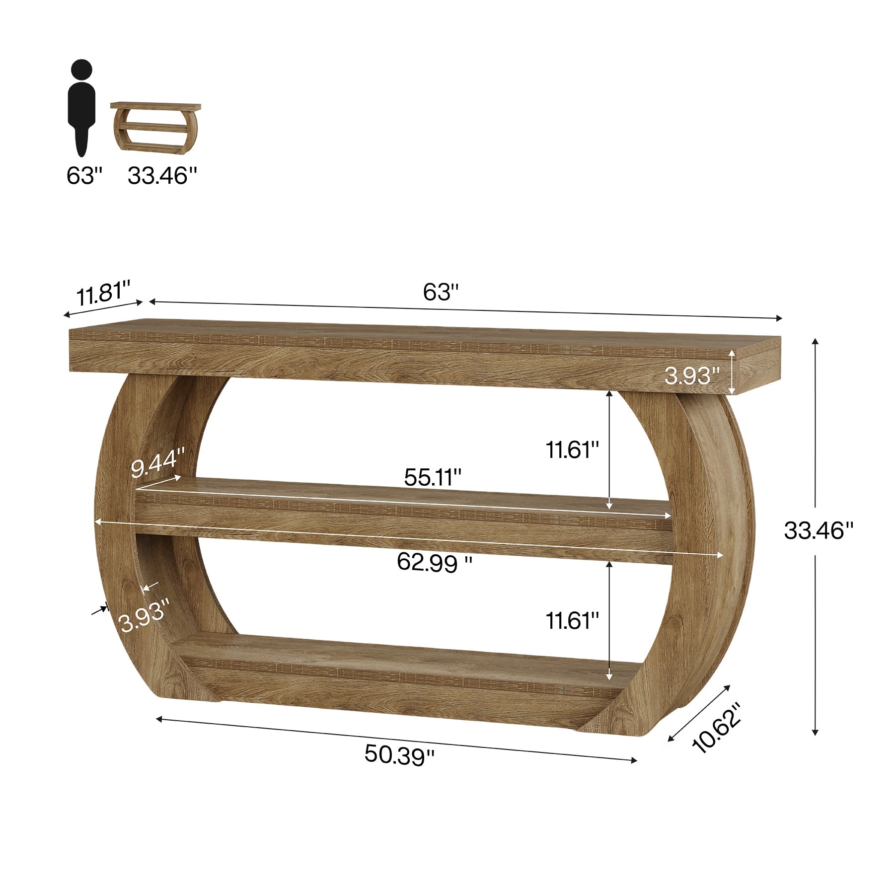 Tribesigns Console de 160 cm, table rectangulaire à 3 niveaux derrière canapé pour entrée