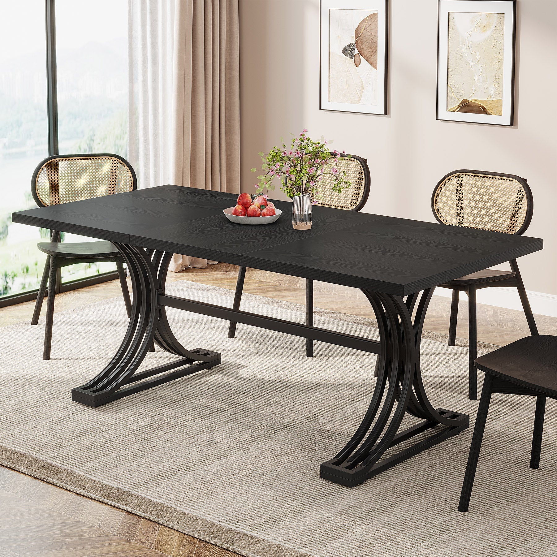 Tribesigns Table de salle à manger moderne de 160 cm avec plateau en marbre artificiel et pieds en métal