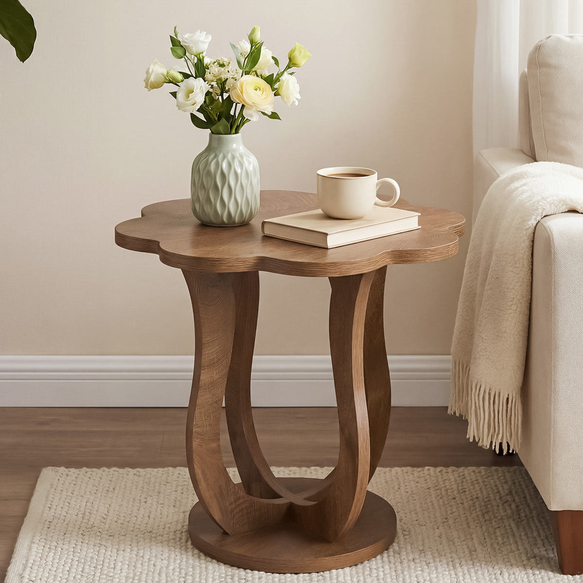 Tribesigns Table d'appoint moderne en forme de fleur, Petite table de chevet avec rangement