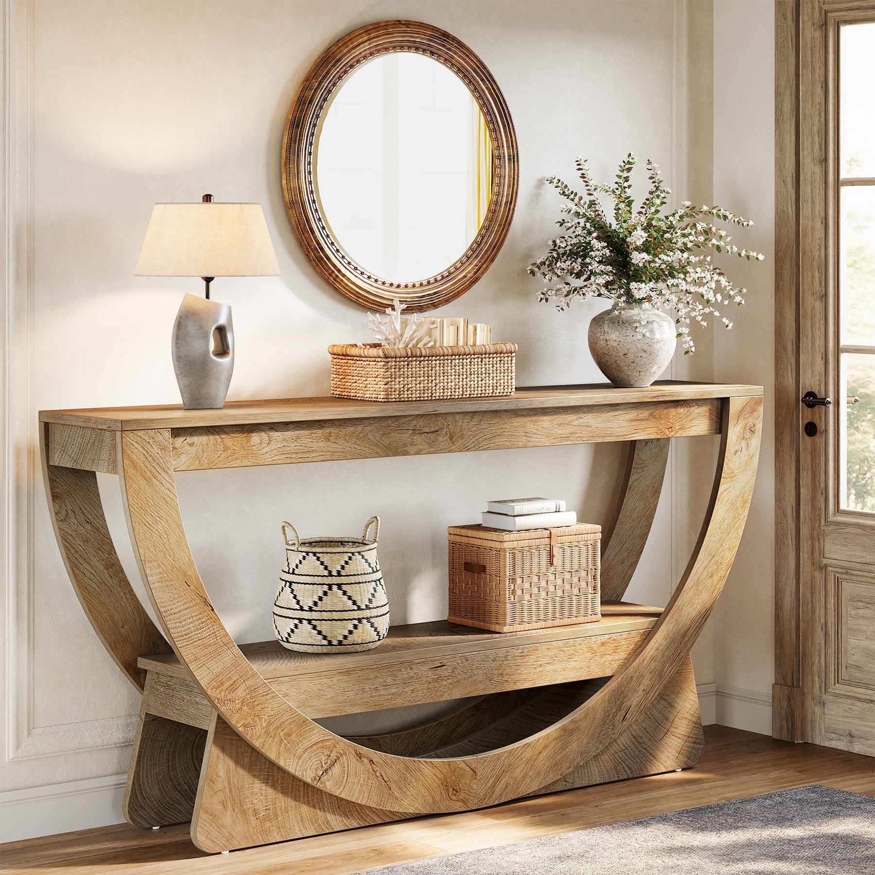 Tribesigns Consoletafel 160 cm, Industriële Haltafel met Twee Lades en Opbergplanken