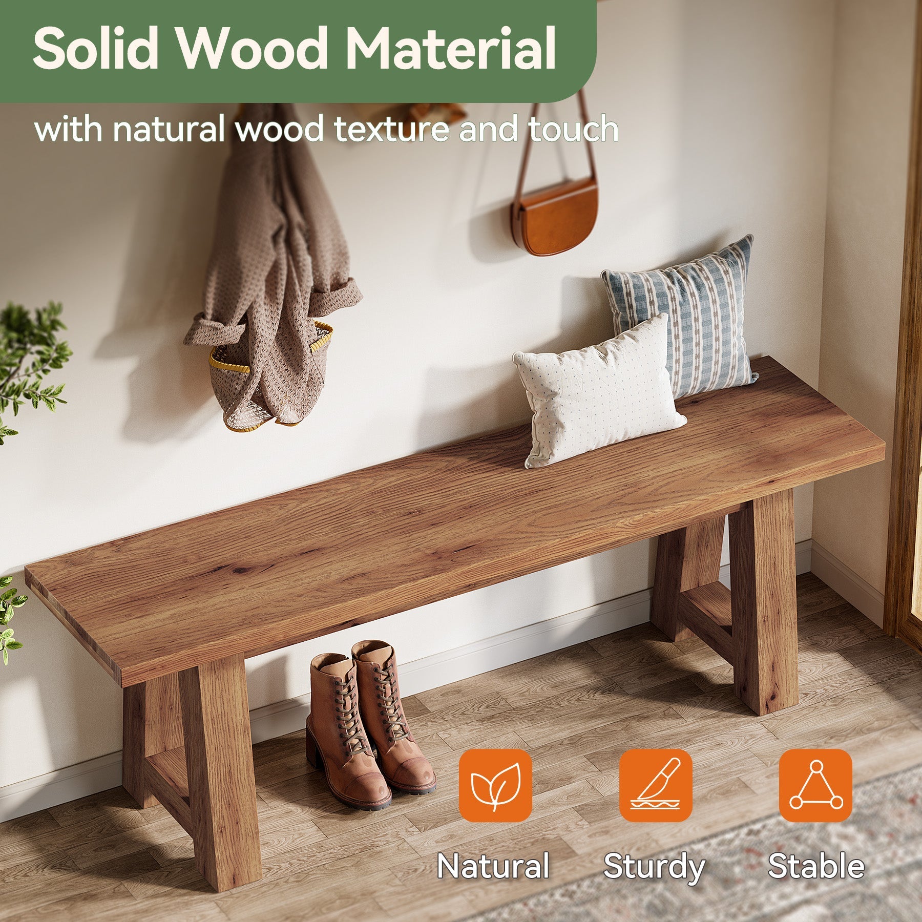 Tribesigns Banc Long 140 cm en Bois Massif, Banc d’Entrée Rustique en Bois Naturel