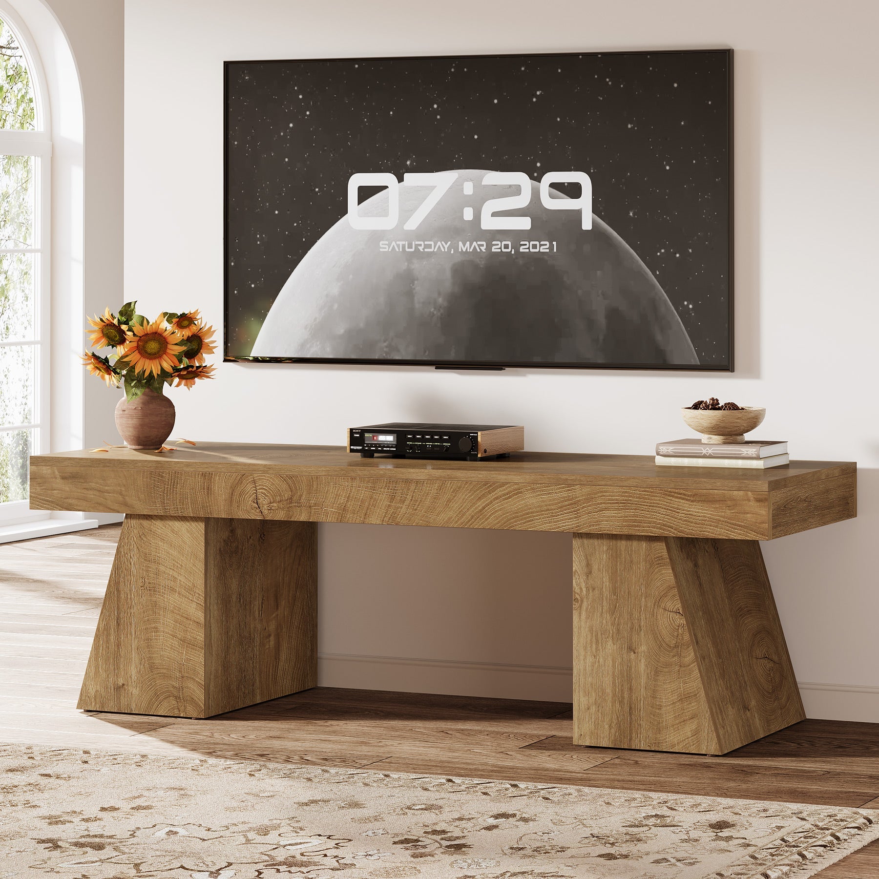 Tribesigns Meuble TV Bas 160 cm pour Téléviseurs jusqu’à 75 Pouces avec Base Géométrique