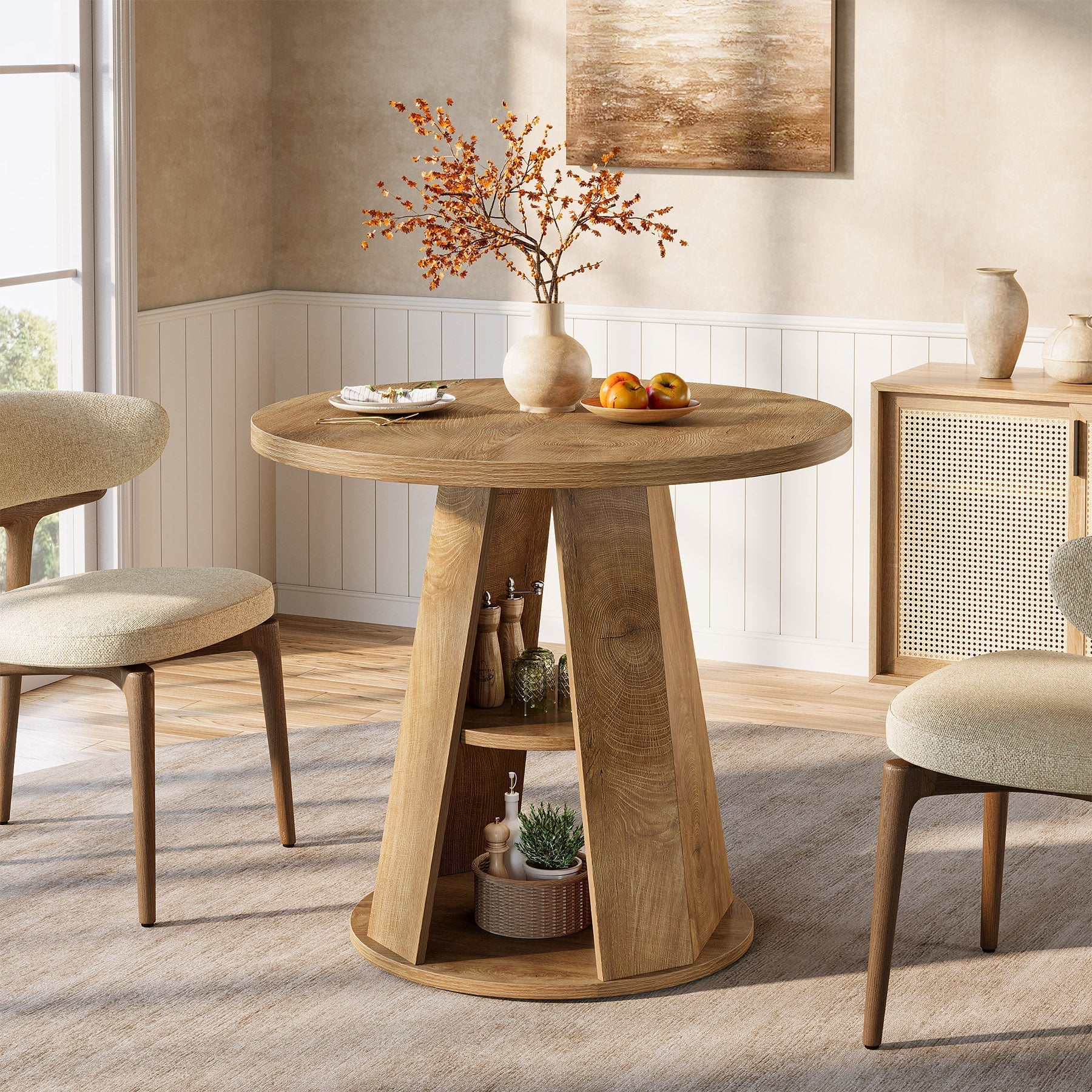 Tribesigns Ronde Eettafel 80 cm voor 2-4 Personen, Kleine Keukentafel