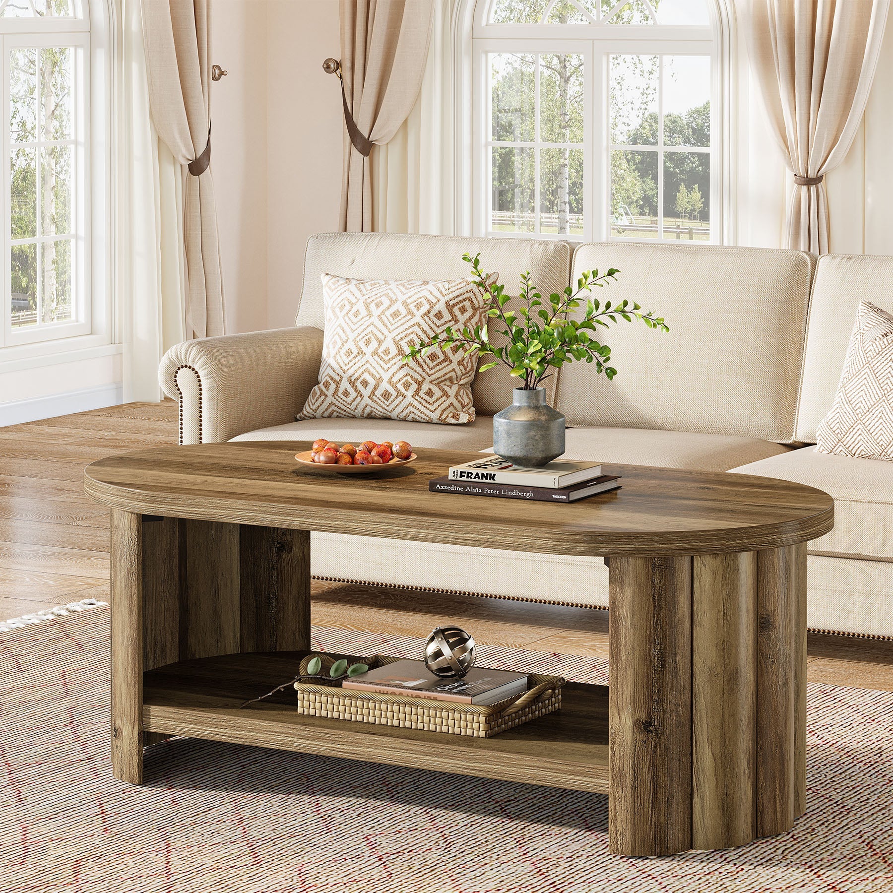 Tribesigns Table Basse Ovale 120 cm avec Rangement pour Salon