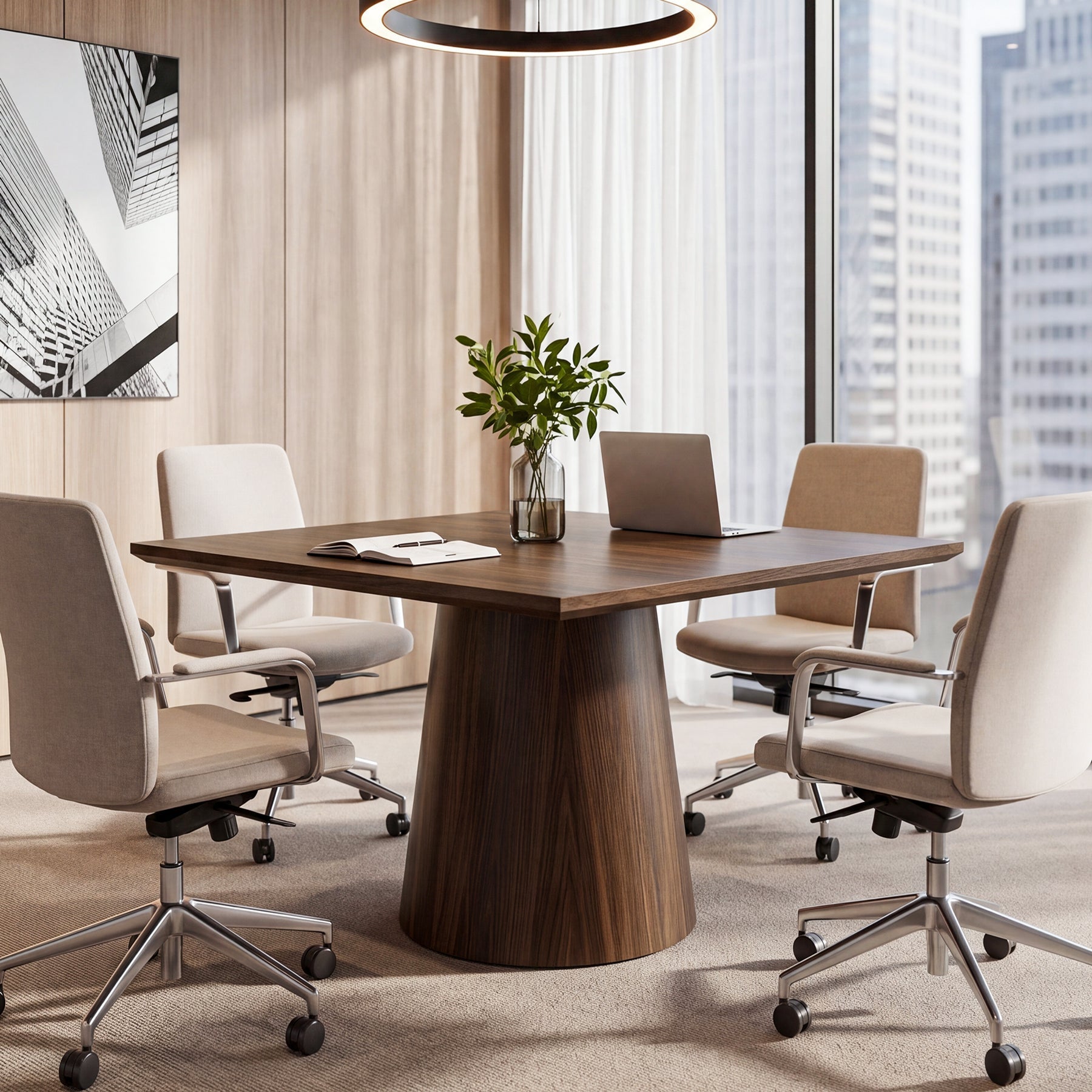 Tribesigns Table de conférence carrée de 80 cm avec plateau épais, Table de bureau en bois pour 4 personnes