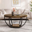 Tribesigns Table basse ronde, Table basse ovale en bois et metal noir