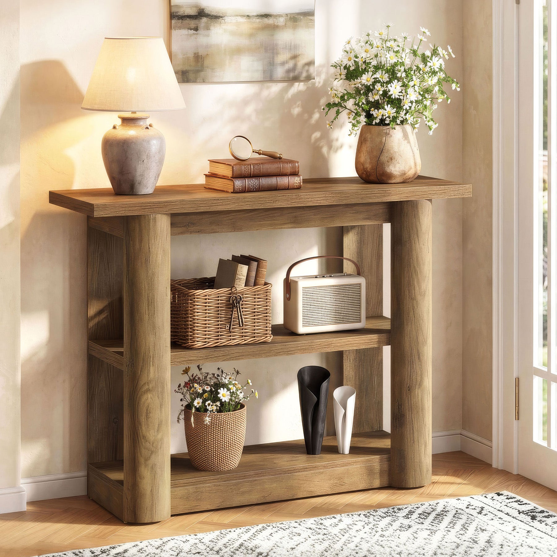 Tribesigns Console de 105 cm, Table d'entrée étroite avec 3 étagères et structure épaisse