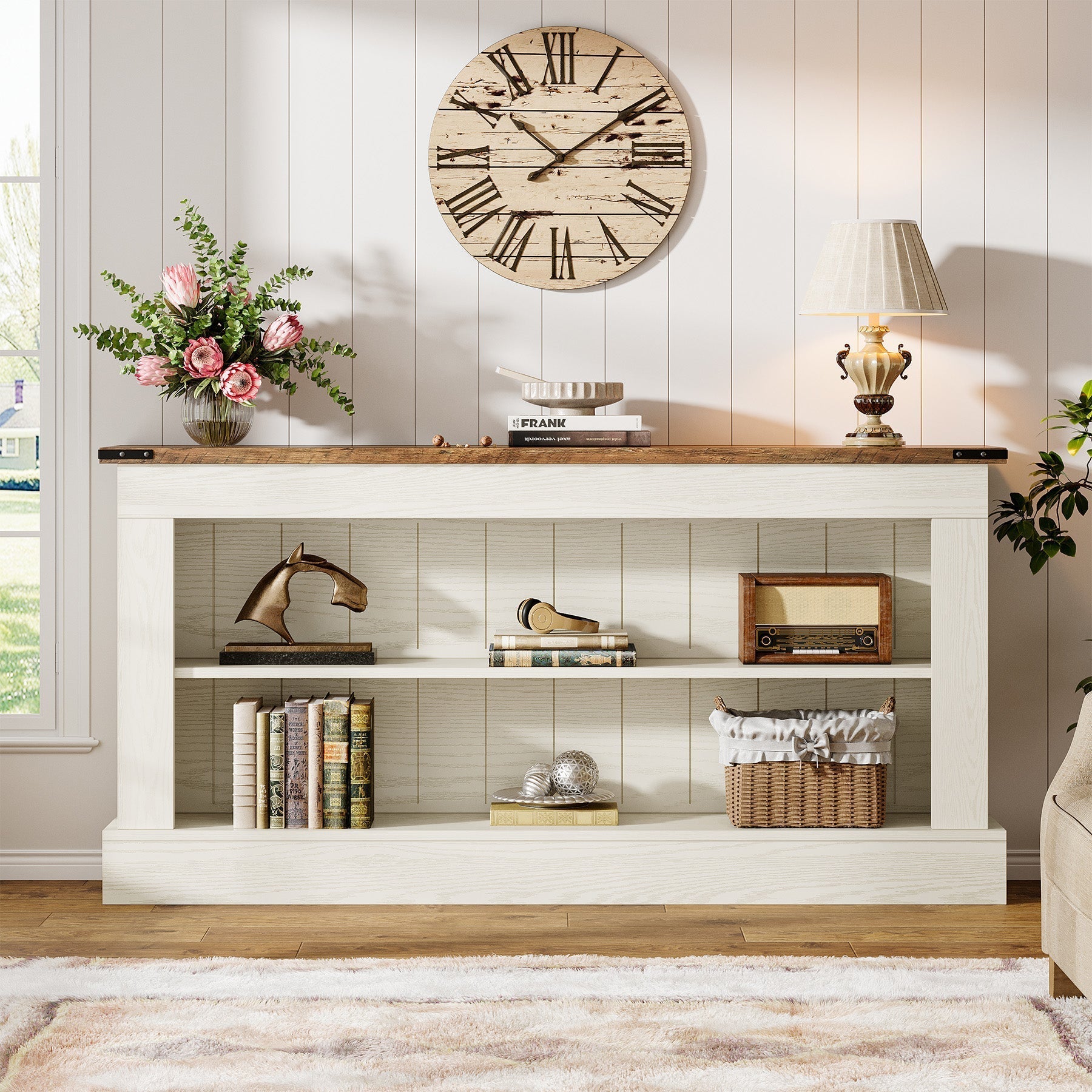 Tribesigns Meuble TV 160 cm, Console multimédia style ferme avec rangement