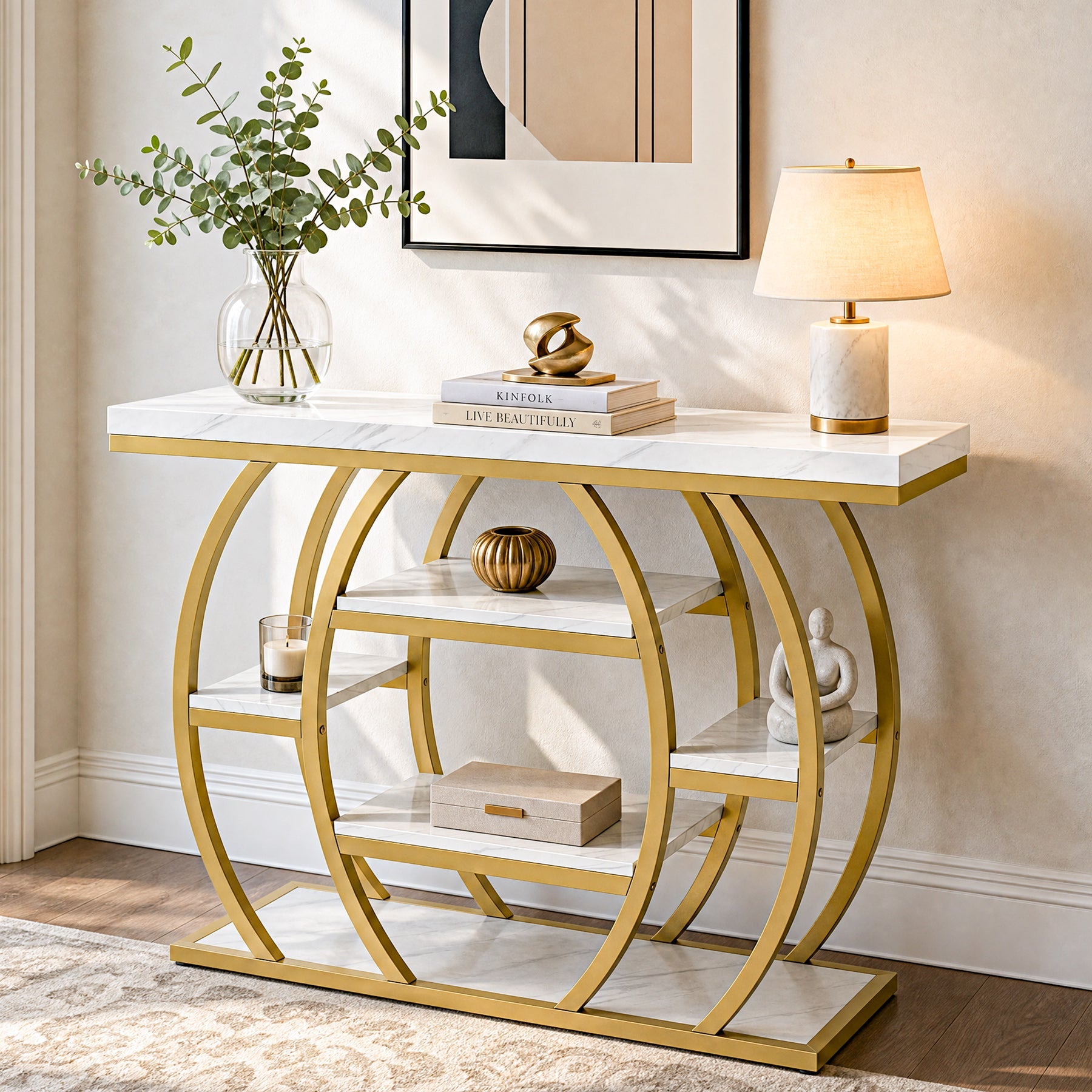 Tribesigns Console 105 cm, Table d’Entrée Étroite à 5 Niveaux avec Plateau Effet Marbre