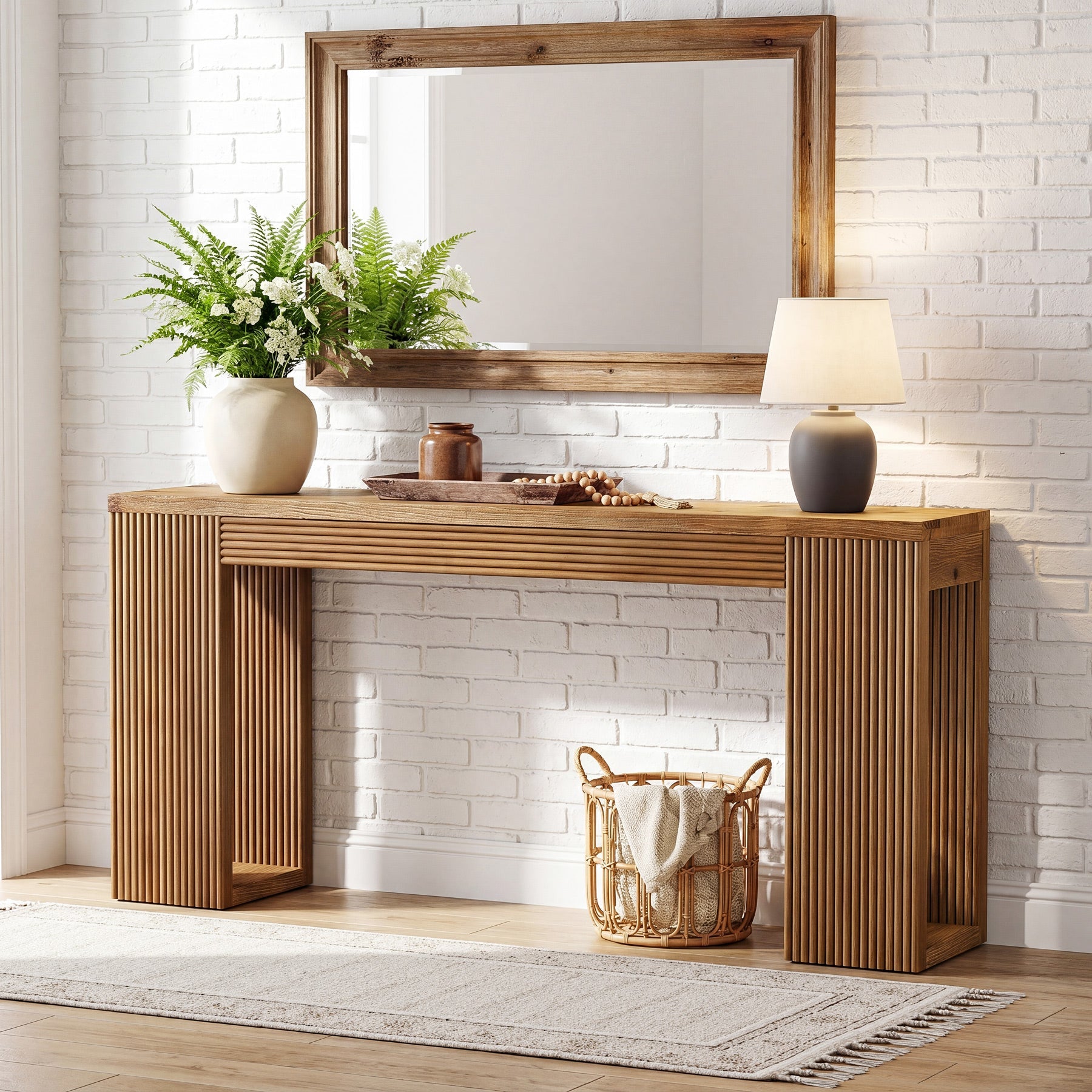 Tribesigns Console Longue de 160 cm, Table de Canapé Étroite en Bois Massif