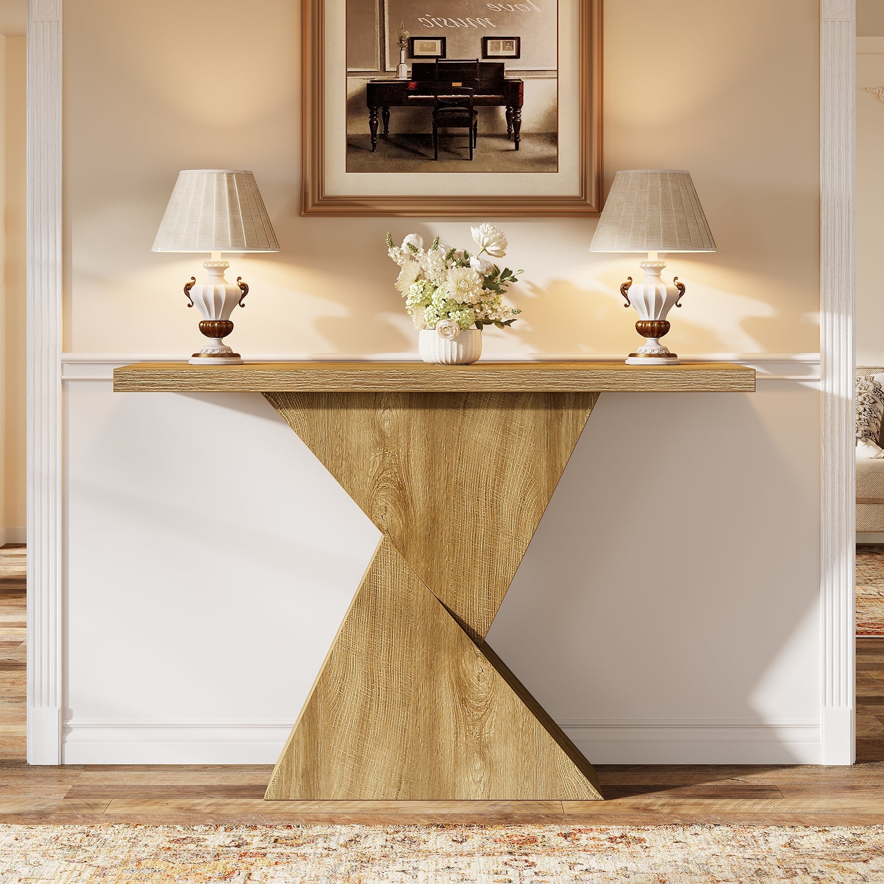 Tribesigns Console géométrique de 105 cm, Table-banc étroite de style campagnard