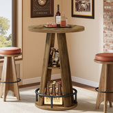Tribesigns Table de bar ronde de 100 cm avec rangement, Table bistro industrielle pour salon, bar, petits espaces 3