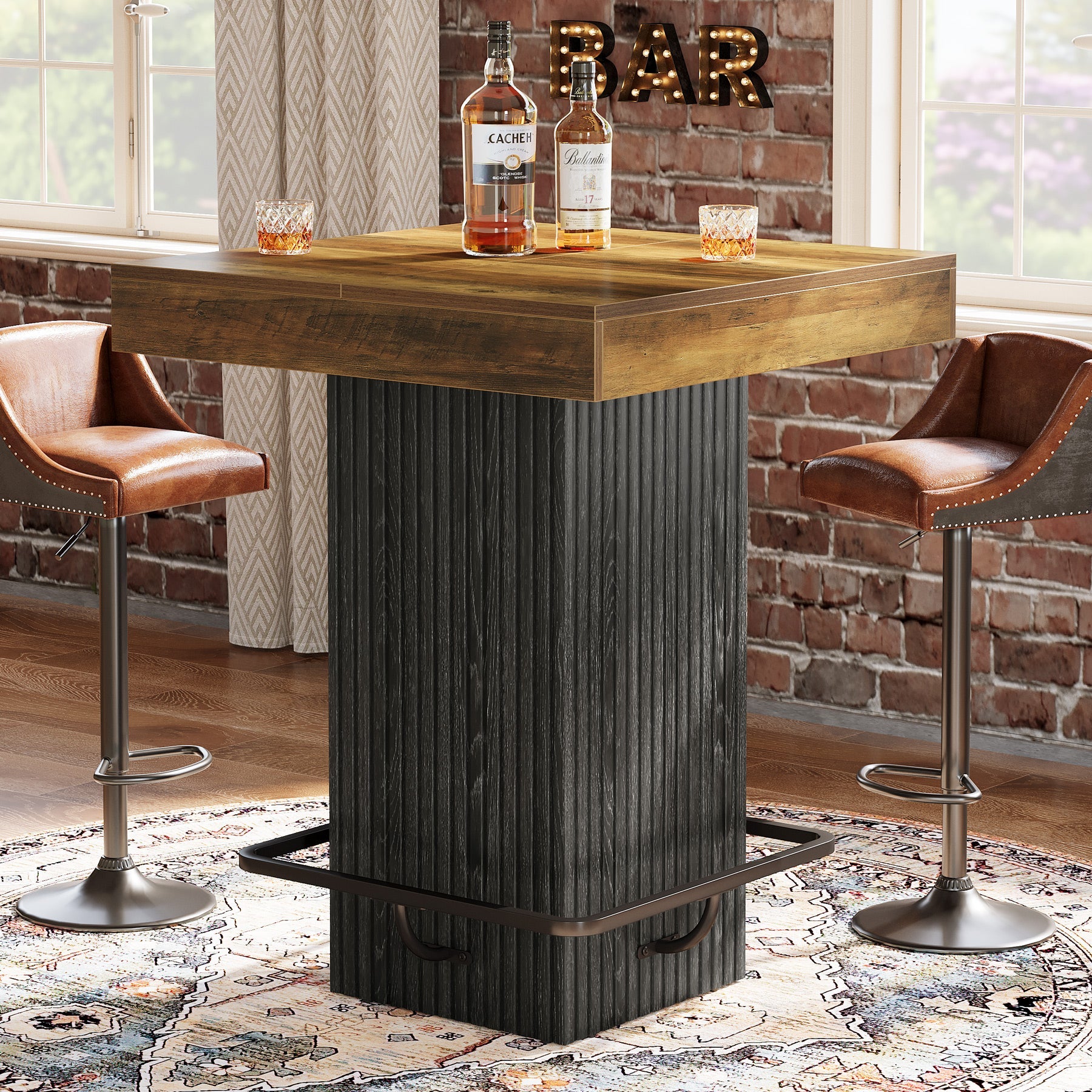 Tribesigns Table de Bar Carrée de 80 cm, Table de Pub Style Industriel pour Cuisine