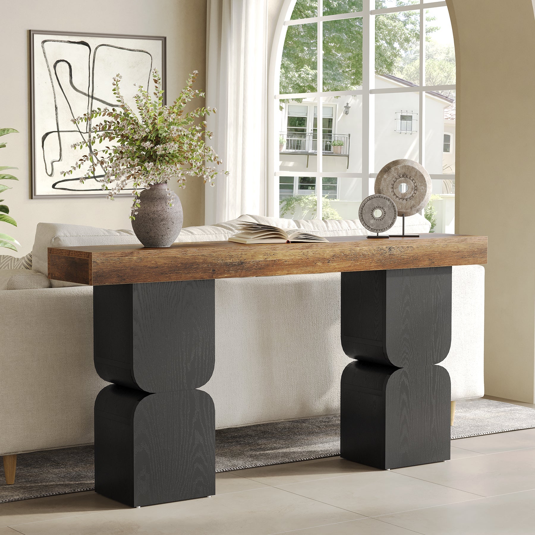 Tribesigns Console de 160 cm à design bicolore, table derrière canapé