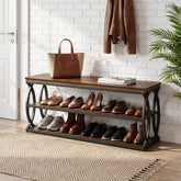 Tribesigns Banc à Chaussures de 120 cm avec Rangement, Meuble à Chaussures à 3 Niveaux avec Assise, Style Industriel Rustique 3