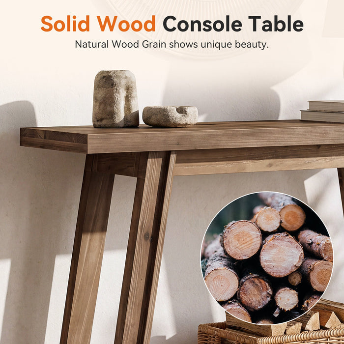 Tribesigns Console en Bois Massif de 105 cm avec Étagère, Table à 2 Niveaux Style Rustique