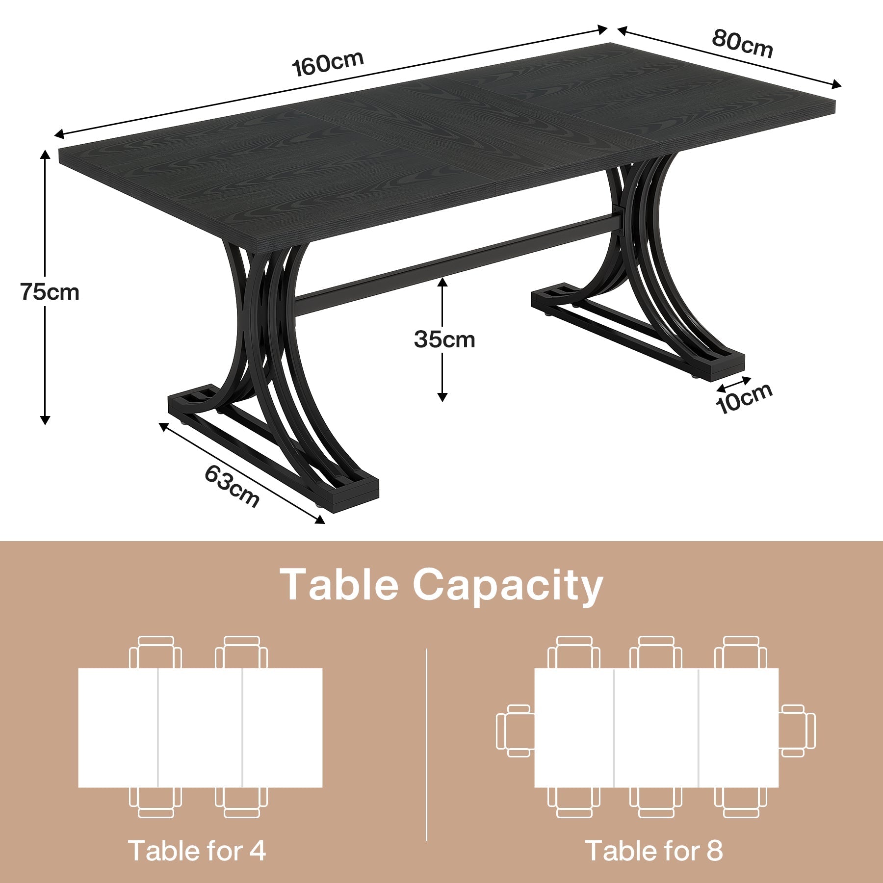 Tribesigns Table de salle à manger moderne de 160 cm avec plateau en marbre artificiel et pieds en métal