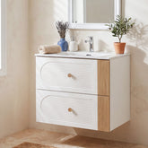 Tribesigns Meuble de Salle de Bain Suspendu 60 cm avec Vasque en Céramique, Blanc, 2 Tiroirs 3