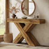 Tribesigns Console de 140 cm, Table d'appoint en bois au design unique 3
