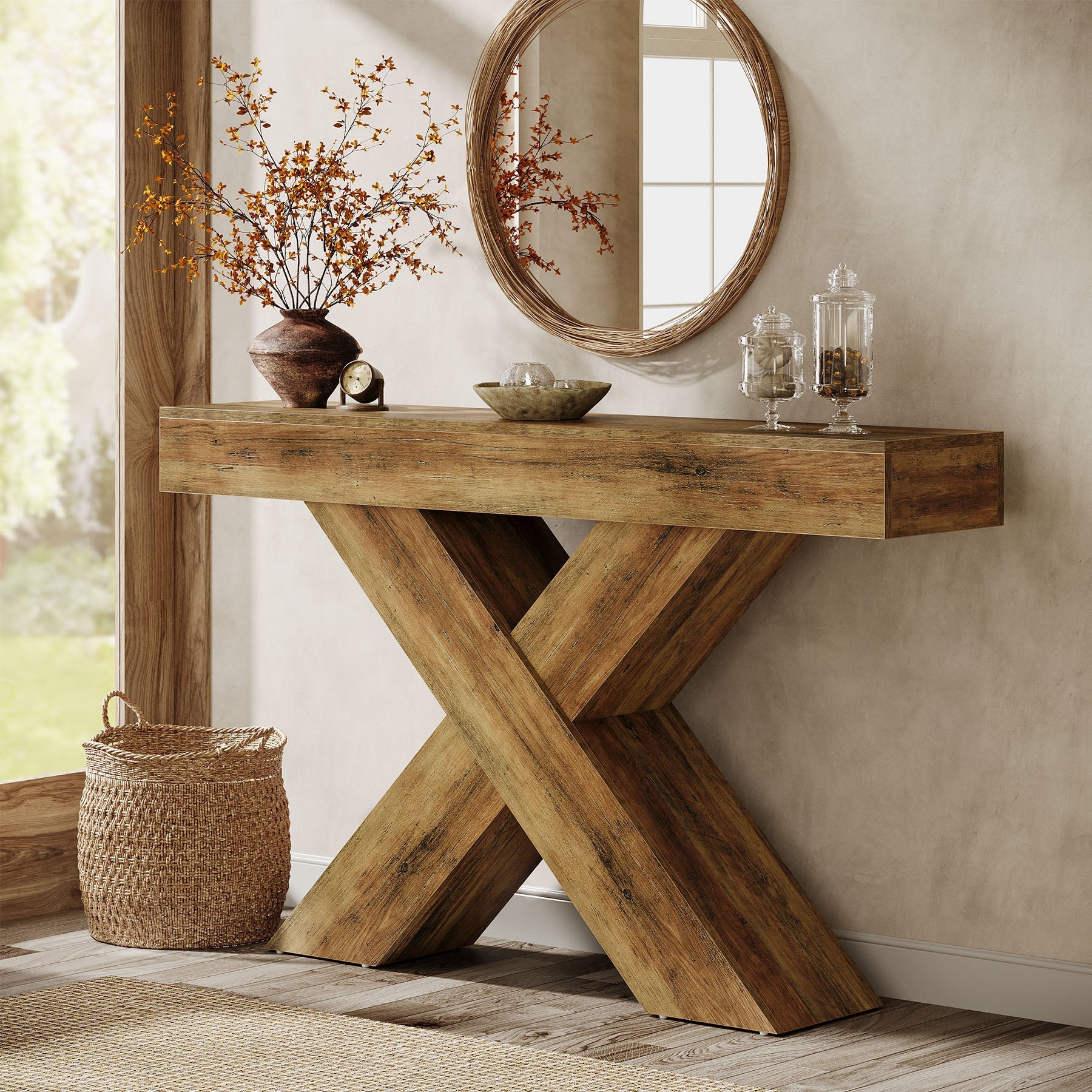 Tribesigns Console van 140 cm, Houten bijzettafel met uniek design