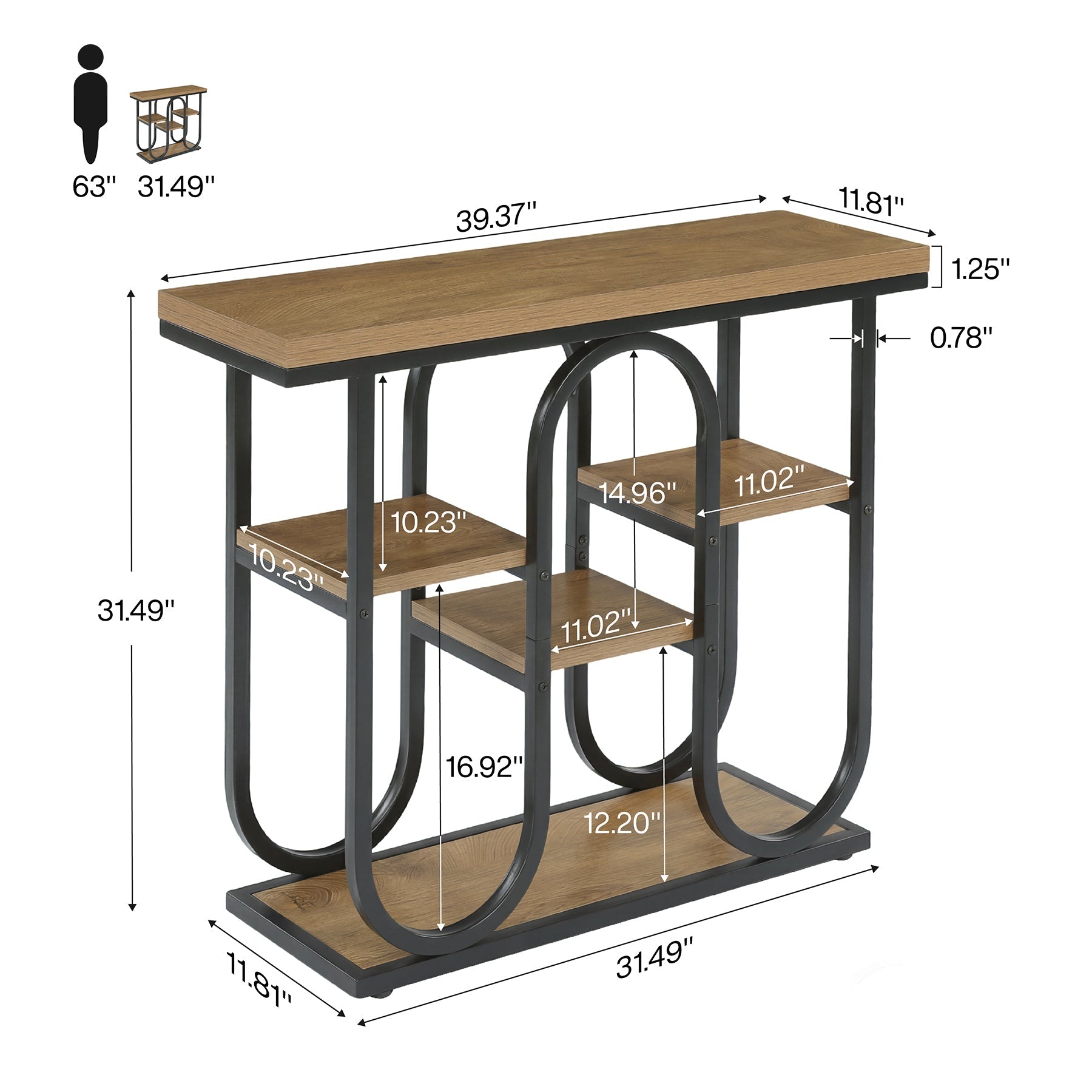 Tribesigns Console de 100 cm, table d’entrée industrielle à 4 niveaux pour salon