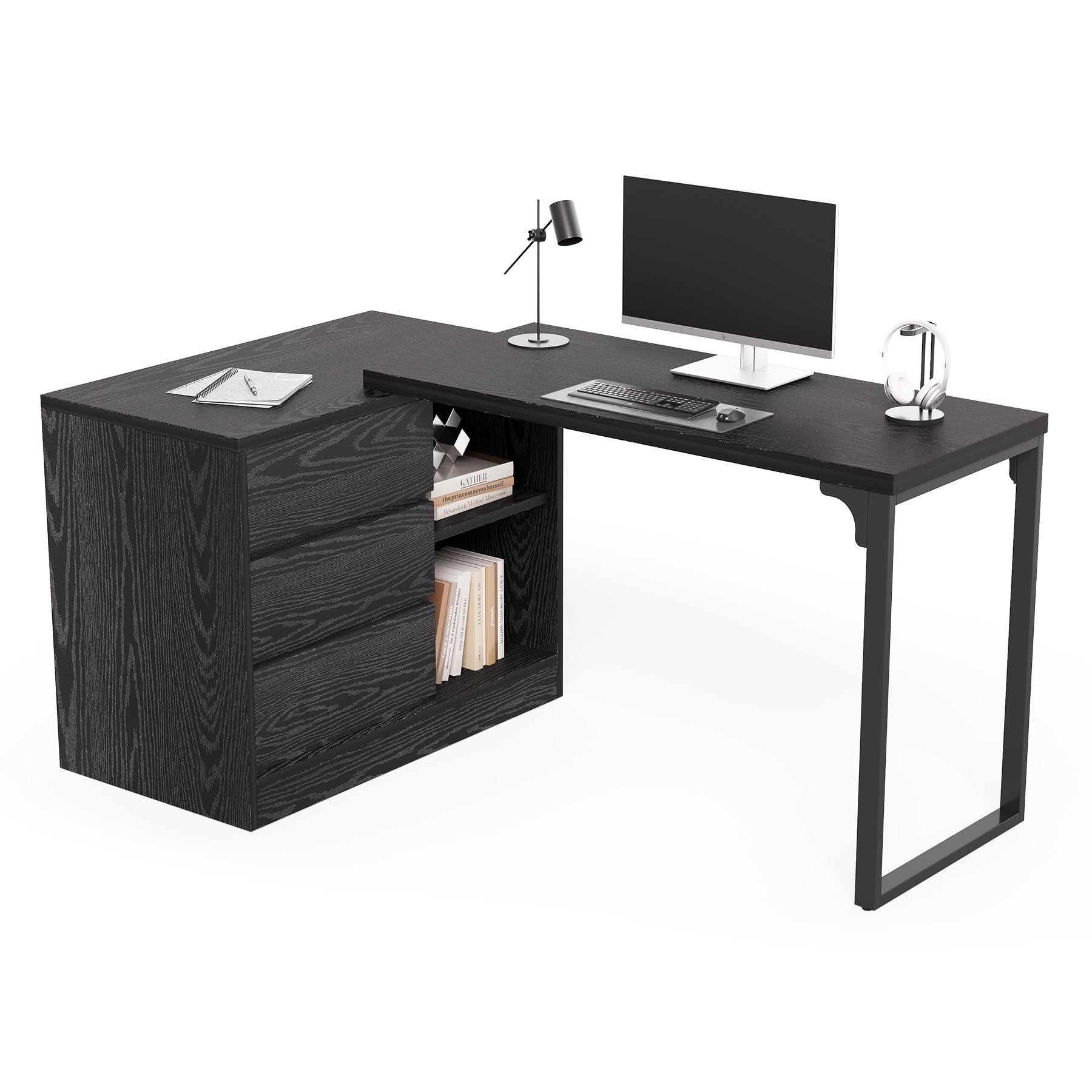 Tribesigns Bureau d'ordinateur, Bureau d'angle réversible avec armoire à tiroirs