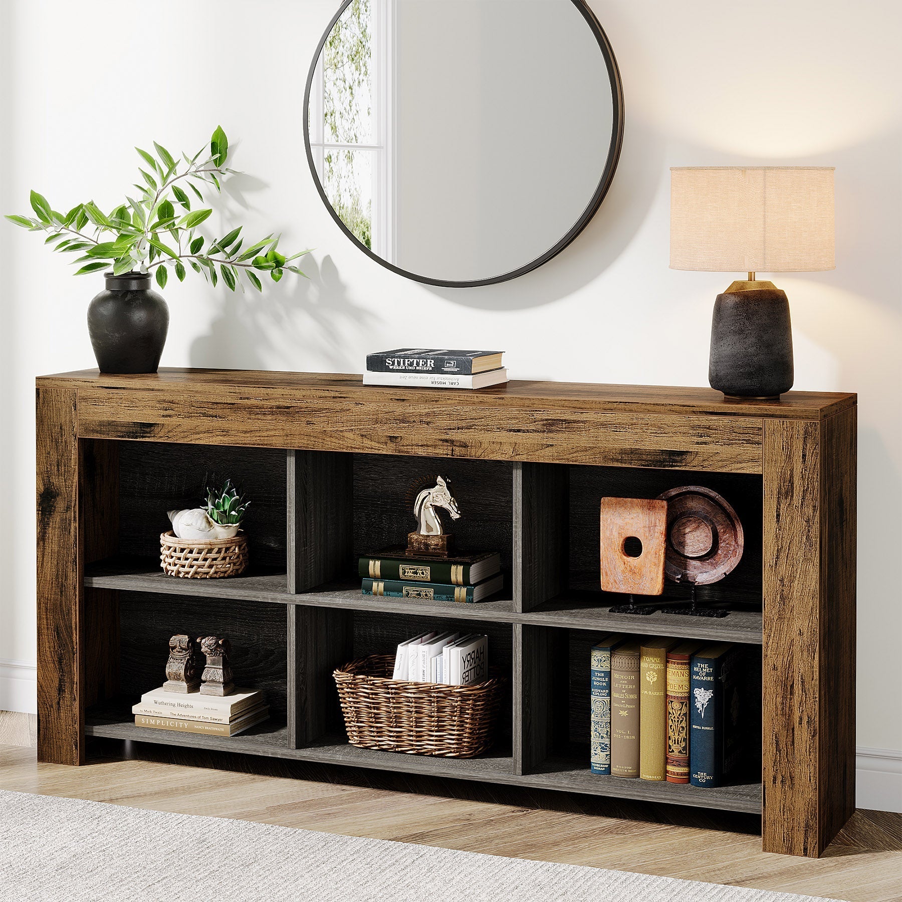 Tribesigns Sidetable 160 cm, Haltafel Banktafel met 6 opbergvakken