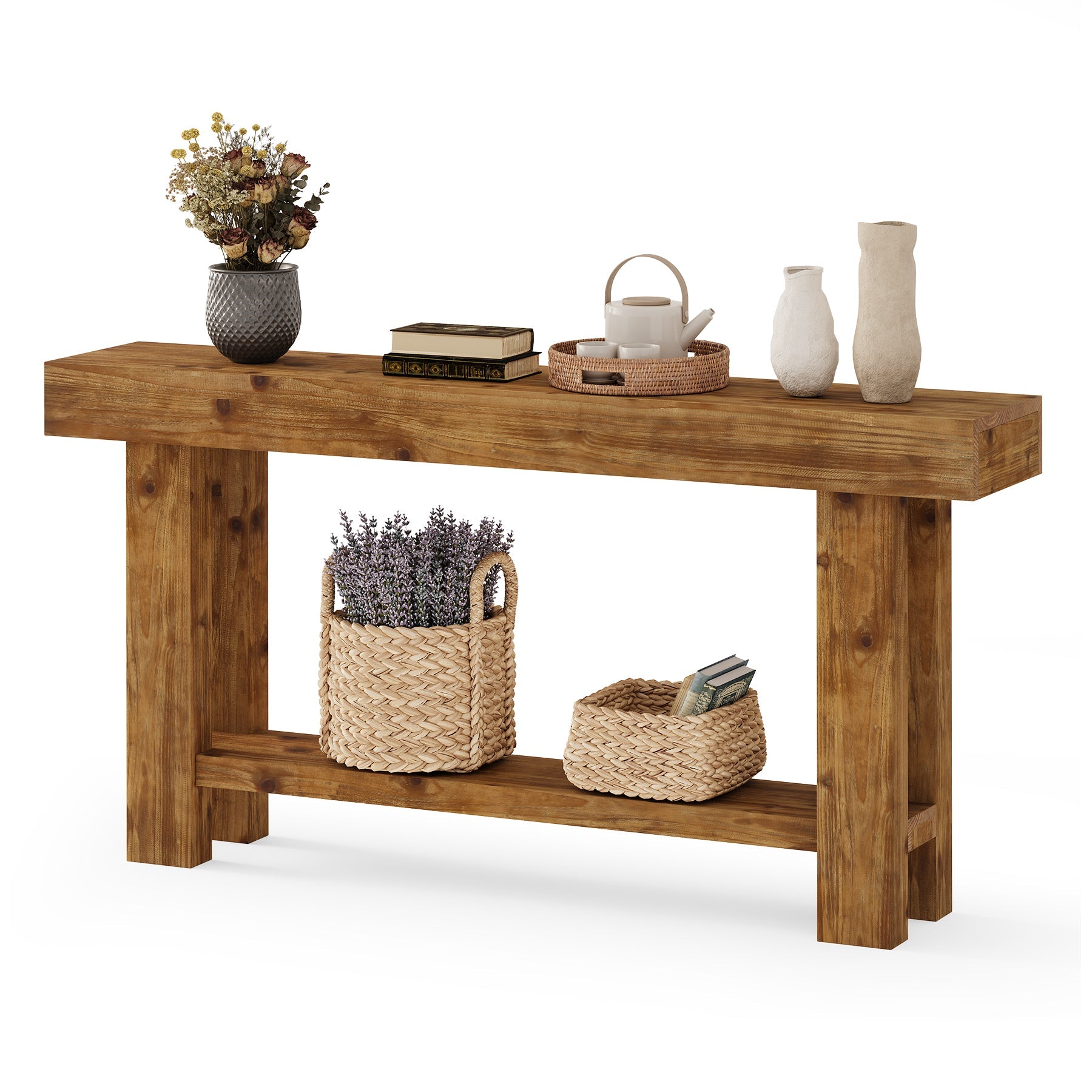 Tribesigns Console en Bois Massif 160 cm à 2 Niveaux pour Entrée