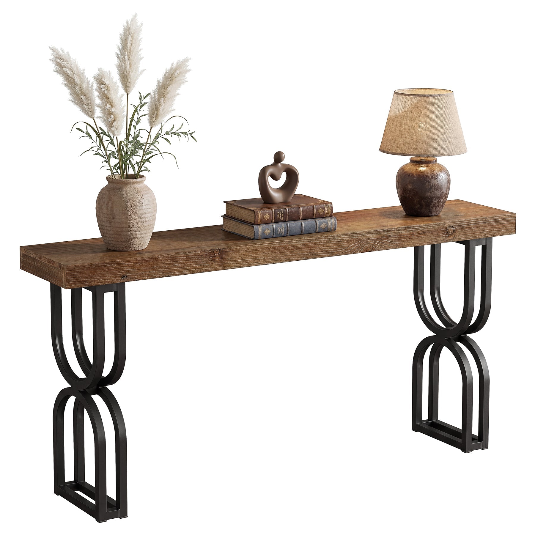 Tribesigns Console en bois massif de 150 cm, Pieds en métal en forme de U pour hall d'entrée