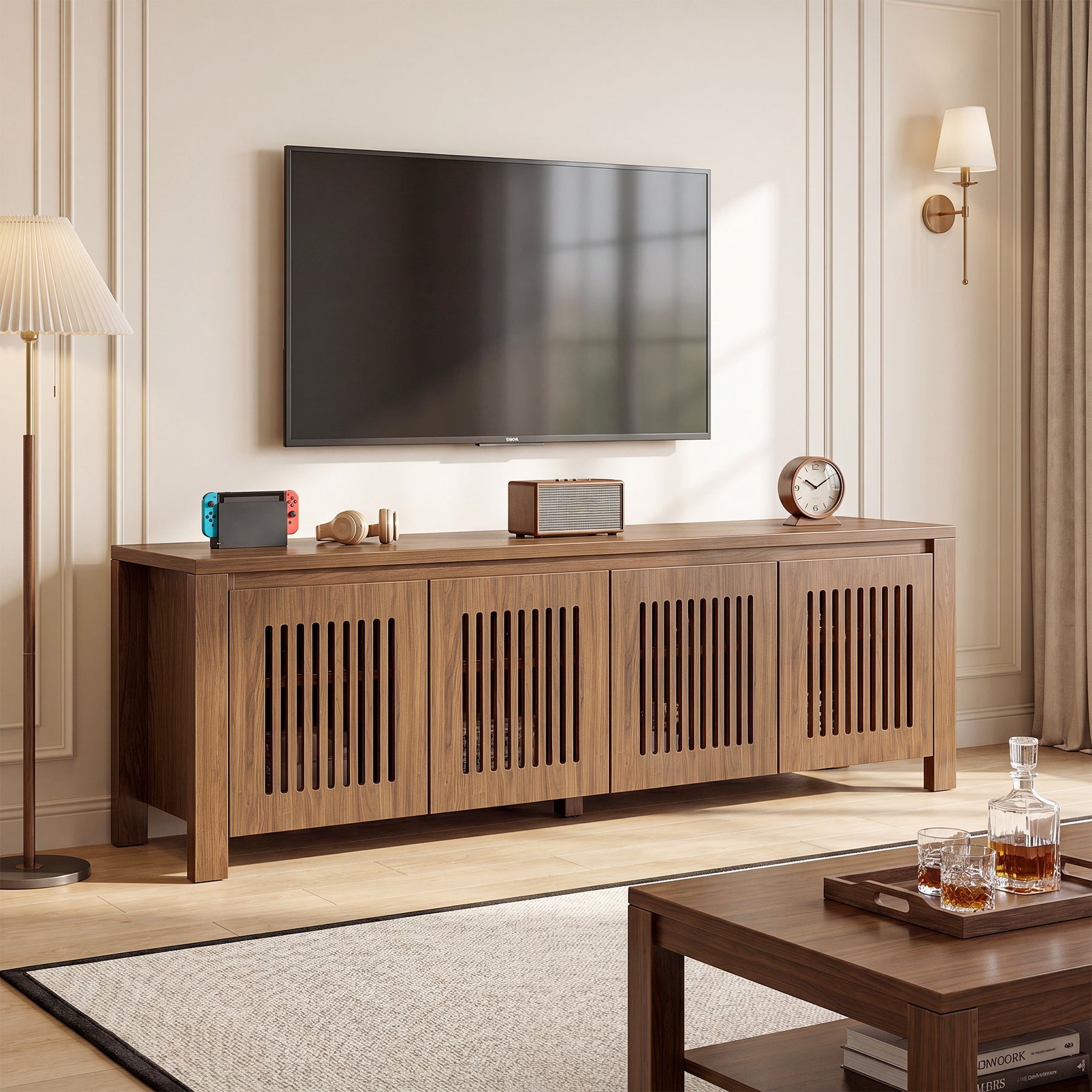 Tribesigns Meuble TV 140 cm, Meuble Bas Autoportant avec 8 Compartiments